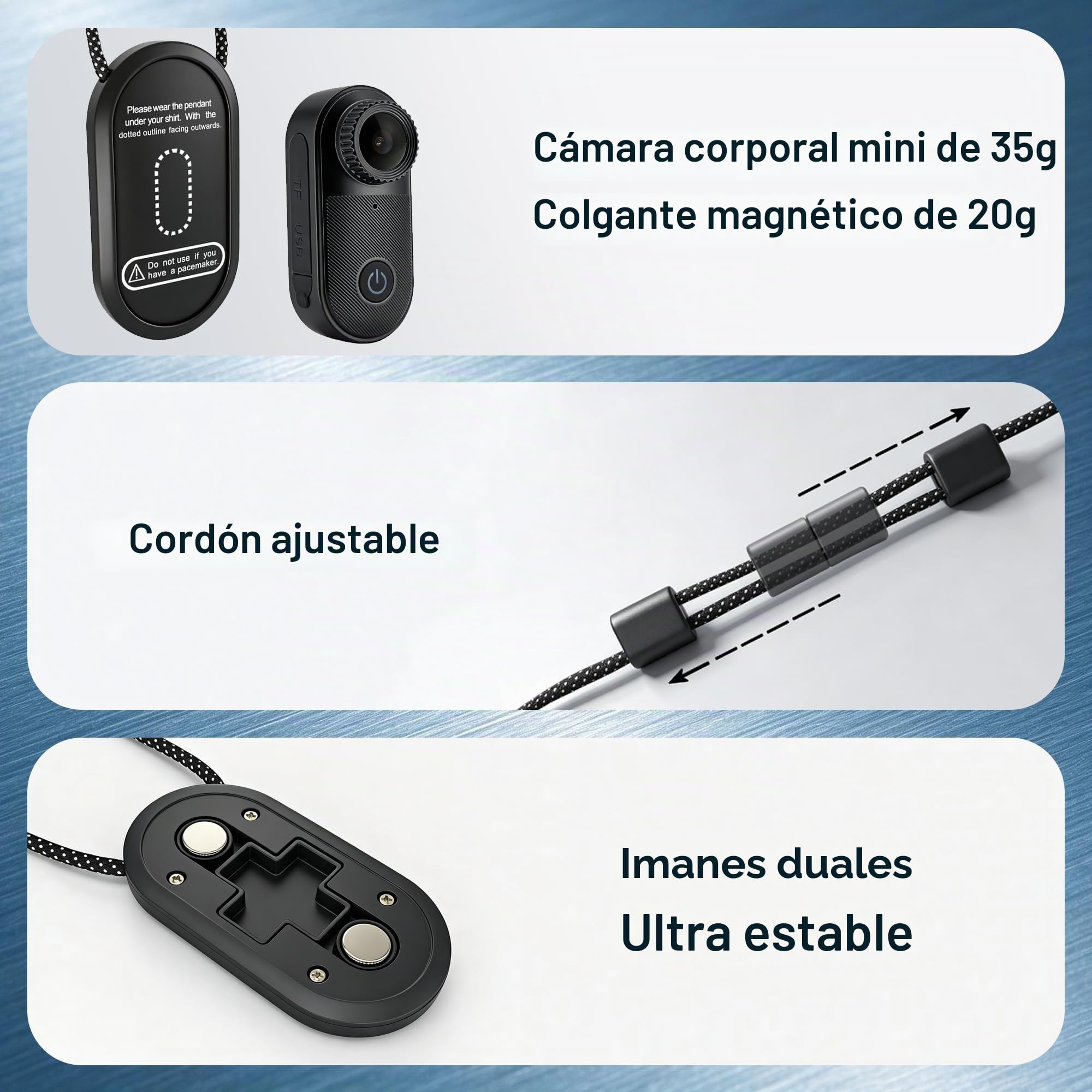 2.7K Mini Cámara Corporal – Impermeable 10M, Negro | Cámara para Moto con Tarjeta de 32GB, Peso 35g–Estuche Impermeable 10M Incluido para Deportes Acuáticos, Ciclismo y Vlogging.
