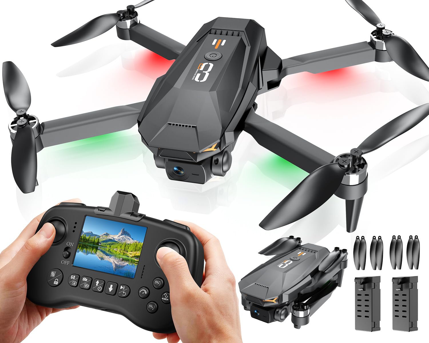 Drone with Camera 1080P for Kids Adults Beginner,FPV RC Drone with 2.8-inch LCD Screen,2 Batteries(30 Minuten Long Flight Time),Brushless Motor,Optical Flow Positioning,3D Flips,Foldable,Under 249g,C0