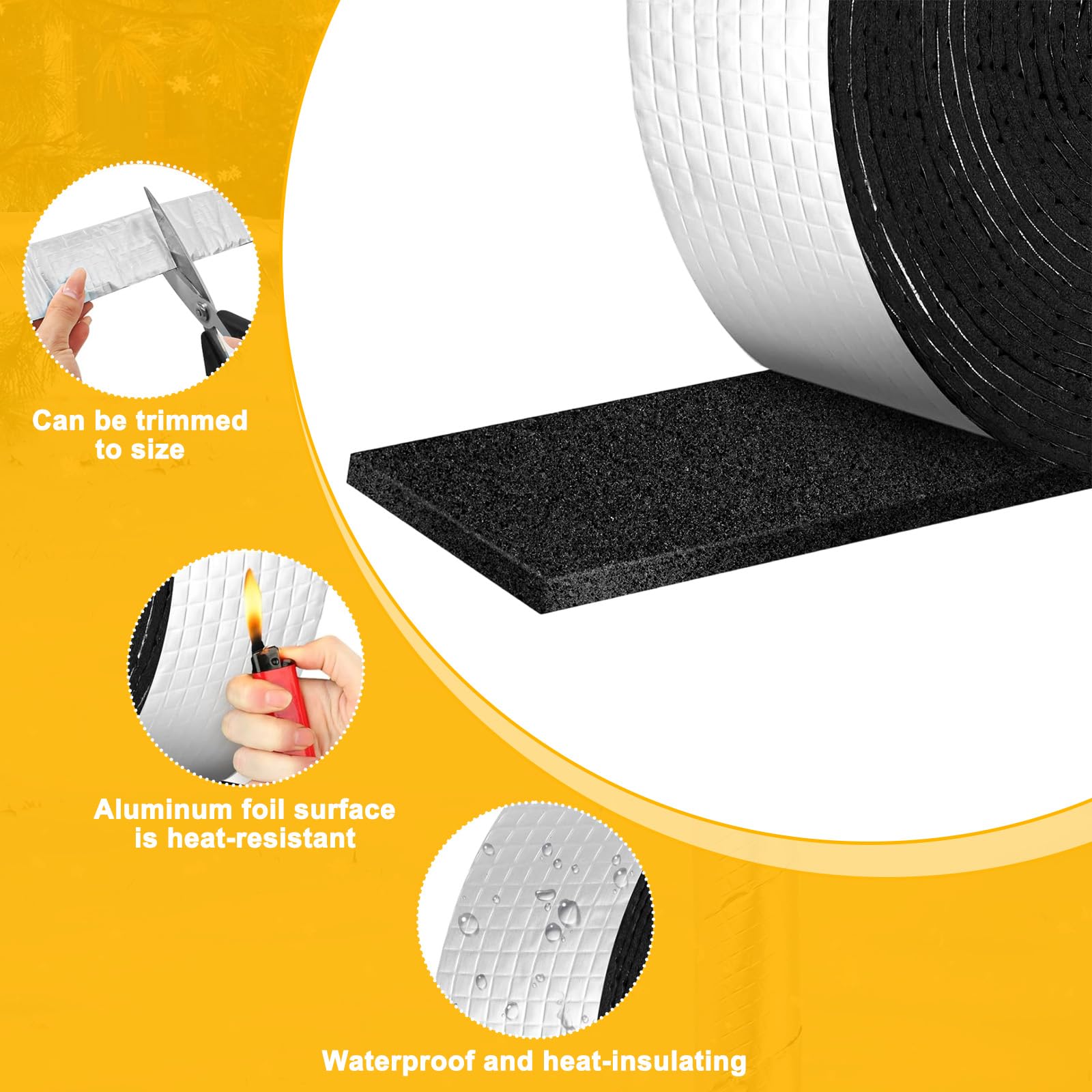 2 Rollo Cinta Aislante Aislamiento Conductos, Coquilla Aislante Tuberías Autoadhesivo 10mx5cm, Envoltura Aislamiento Protección Tubos Calefacción Espuma para Enrollar Calefacción Conductos Ventilación