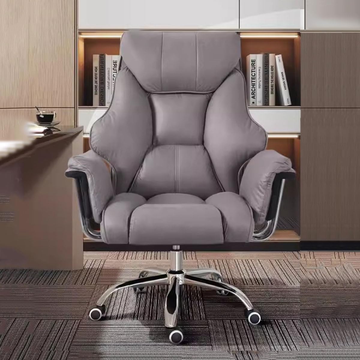 WDSOPK High Backrest Ergonomic Executive Office Desk Chair with Height Adjustable Armrests Swivel Leather Upholstered Task Chair for Ultimate Comfort and Support(Grey/a-A)