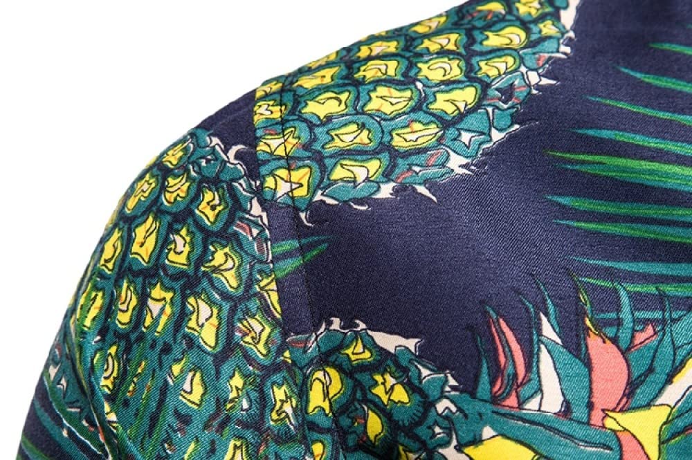 HGJH Hawaii Hemd Männer, Herrenhemd Langarm Ananasblätter Aufdruck Hawaiihemd Kubakragen Schwarz Langarm Button Down Weiches Strandhemd Henley Shirt Für Herren Jungen