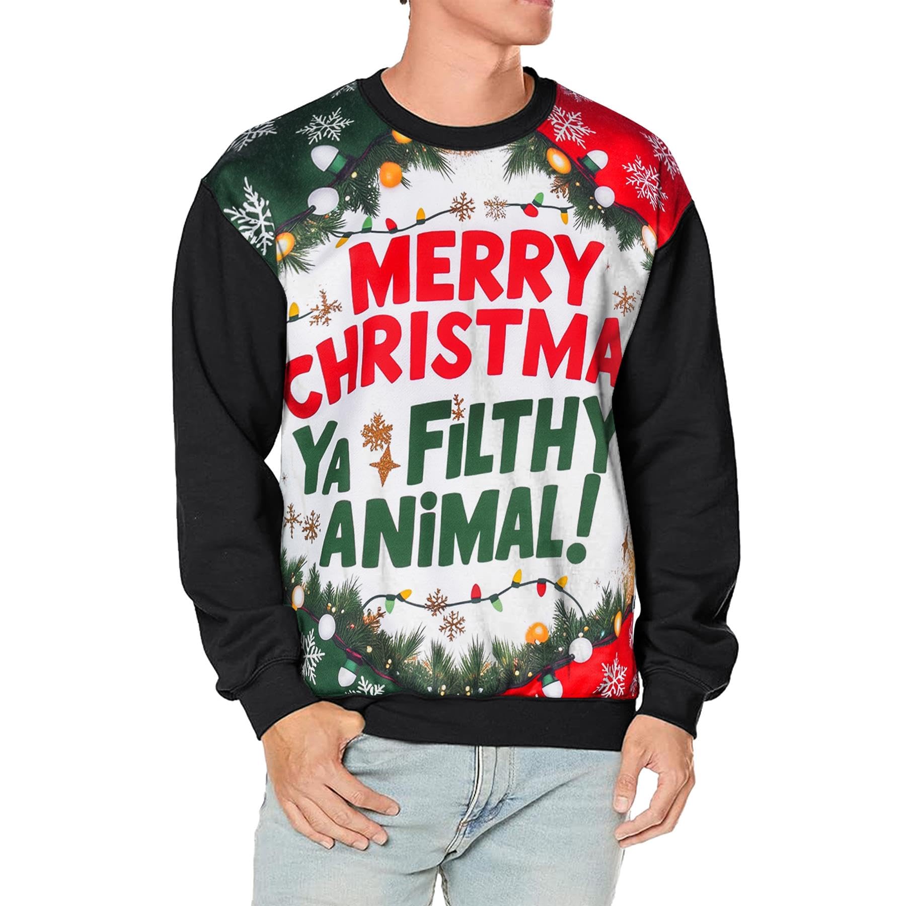 A2Z Mens Women Jumper Merry Christmas Ya Filthy Animal Jumper Comfortable - Jumper Ya Filthy 775 Black 3XL