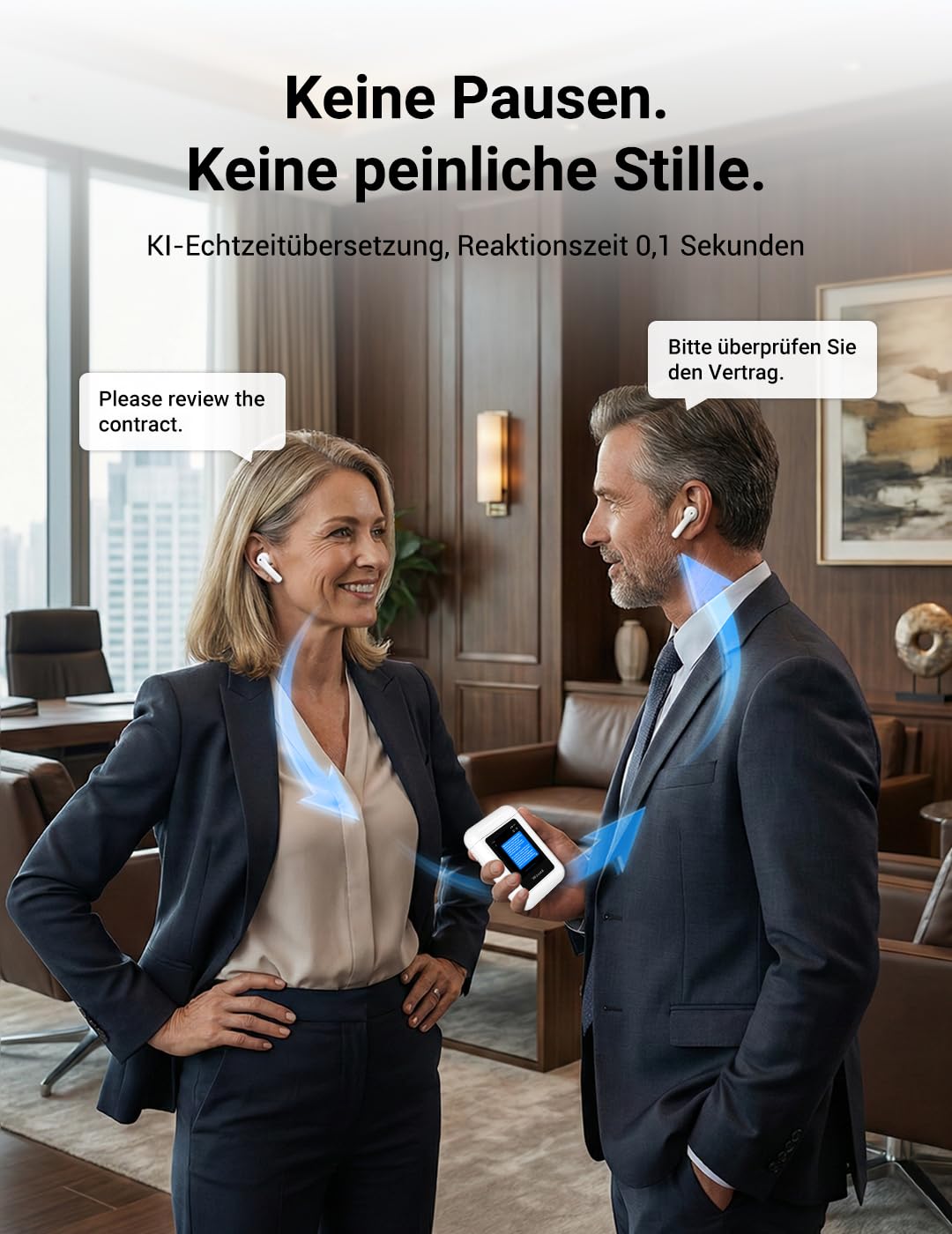 ANFIER A8 KI Übersetzer Kopfhörer, Offline AI Sprachübersetzer mit ChatGPT, Keine App Erforderlich, 16 Offline & 144 Online-Sprachen, Echtzeit Übersetzung für Geschäftsreisen Meeting Verhandlung, Weiß