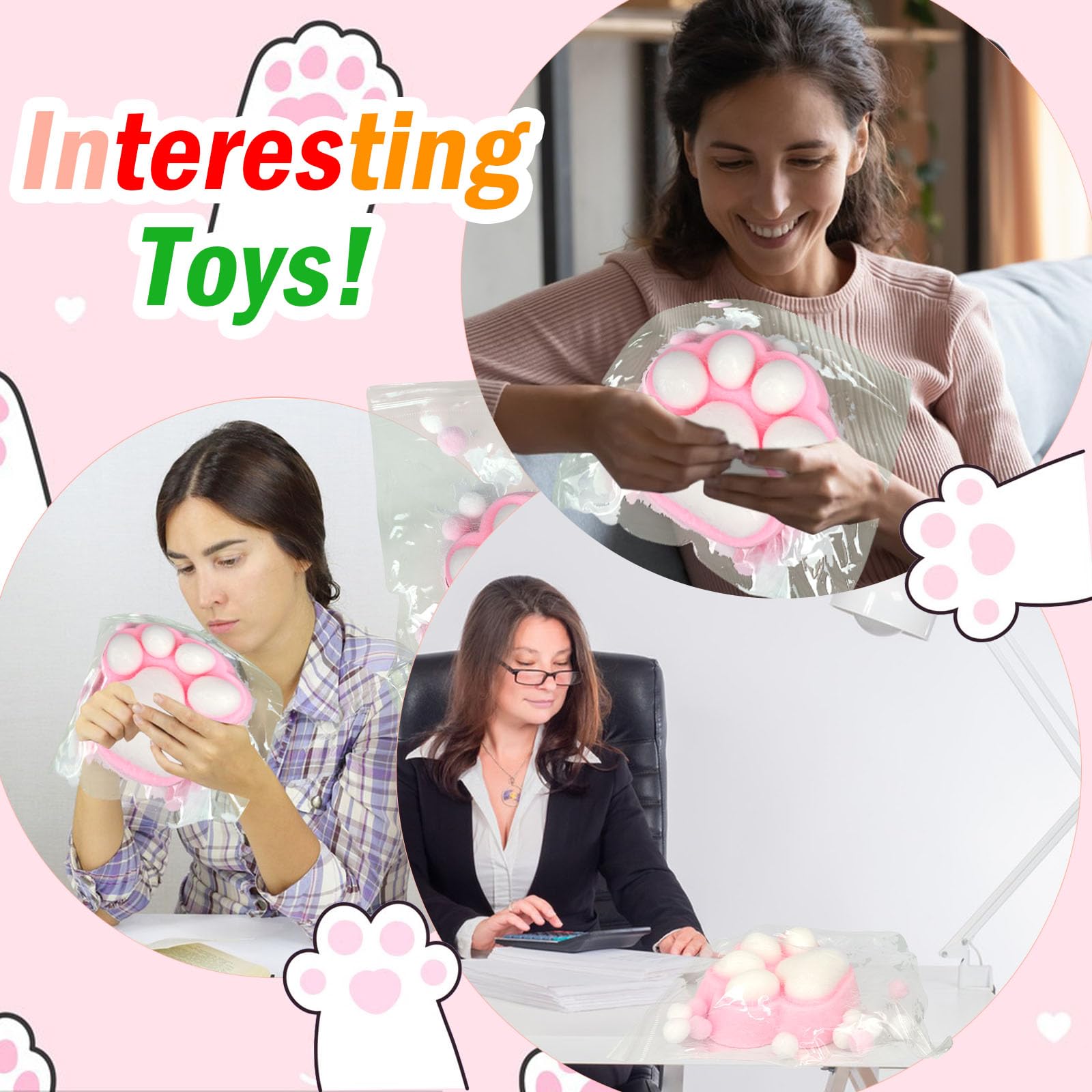 Squishy Kocie łapy, 1 Pcs Gniotka Zabawka do ściskania łapy Dużego Kota, Zabawka do ściskania Antystresowa, Fufu Squishie dla Dorosłych (Różowy XL)