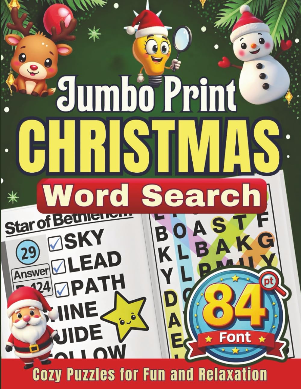 Jumbo Print Christmas Word Search (84 pt Font): Cozy Puzzles for Fun and Relaxation: Brain-Boosting Holiday Games for Seniors, Teens, and Adults with Low Vision