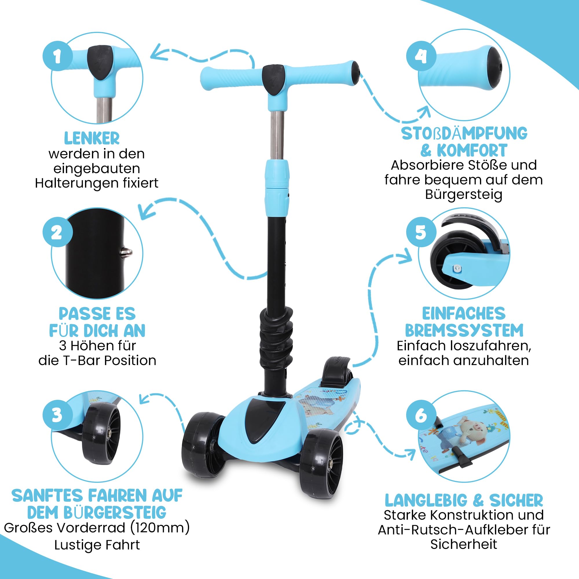 Habib 3-in-1 Kinderroller mit Sitz - Dreirad Tretroller, Faltbar, Höhenverstellbar, LED Räder, Kinderroller ab 3 Jahren (Bis 50kg)