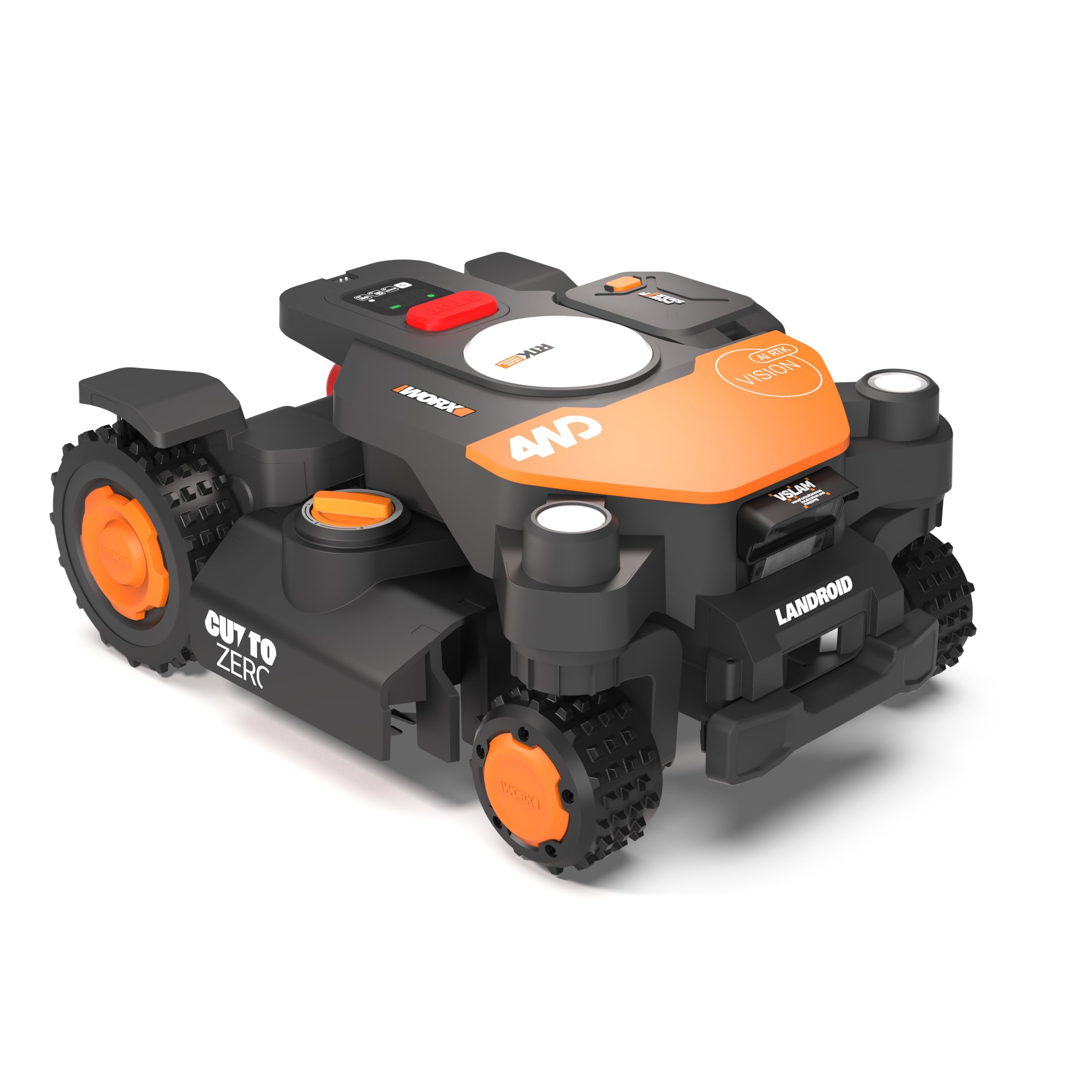 Worx Landroid Vision Cloud WR344E 4WD Robot Cortacésped con Garaje, Sin Cable Perimetral, hasta 4000 m², (Evitación de Obstáculos con IA, Navegación VSLAM + RTK Cloud, 84% de Pendiente)