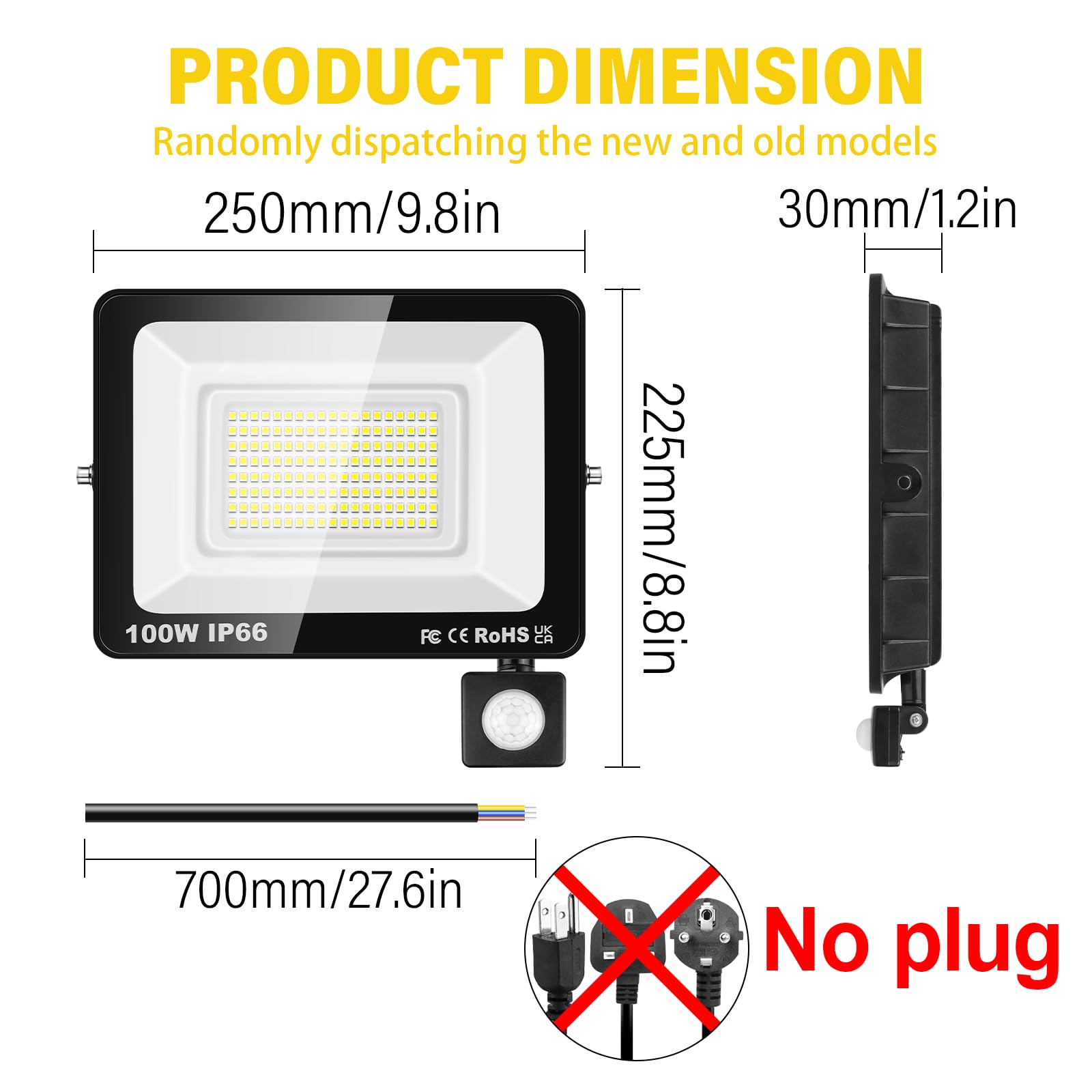 RIGIDON 2x 100W PIR aussenleuchte bewegungsmelder led strahler, außen lampe | ohne stecker, 10000lm, 6000K kaltweiß, wasserdicht, led flutlicht, außenleuchte, für garten garage innenhöfe carport hauswand