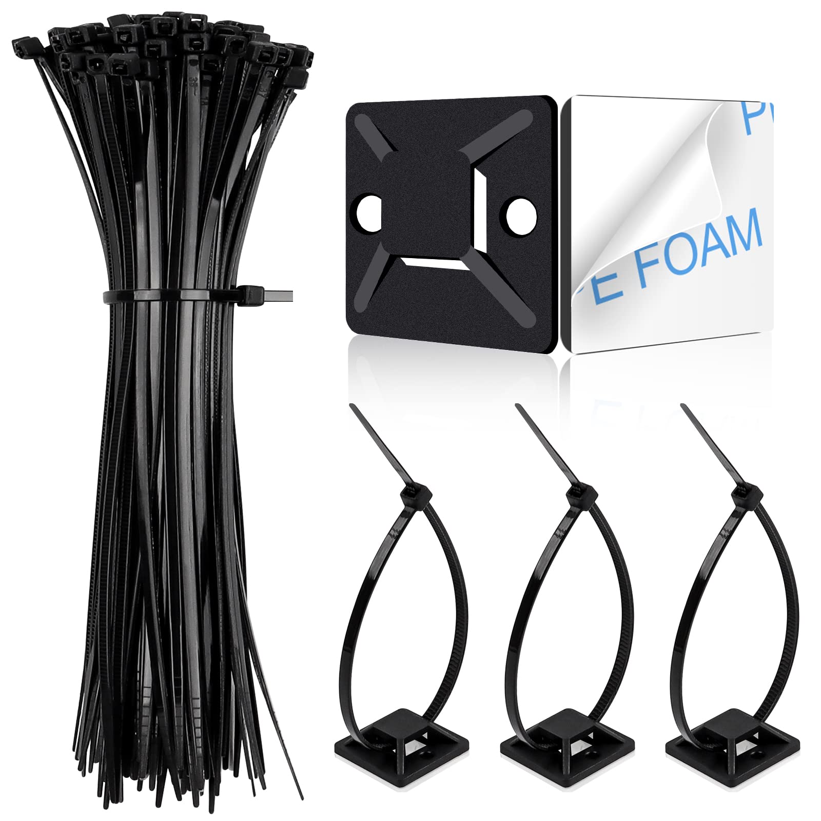 SeuYeugX 1 Inch Adhesive Zip Tie Mounts with Zip Ties