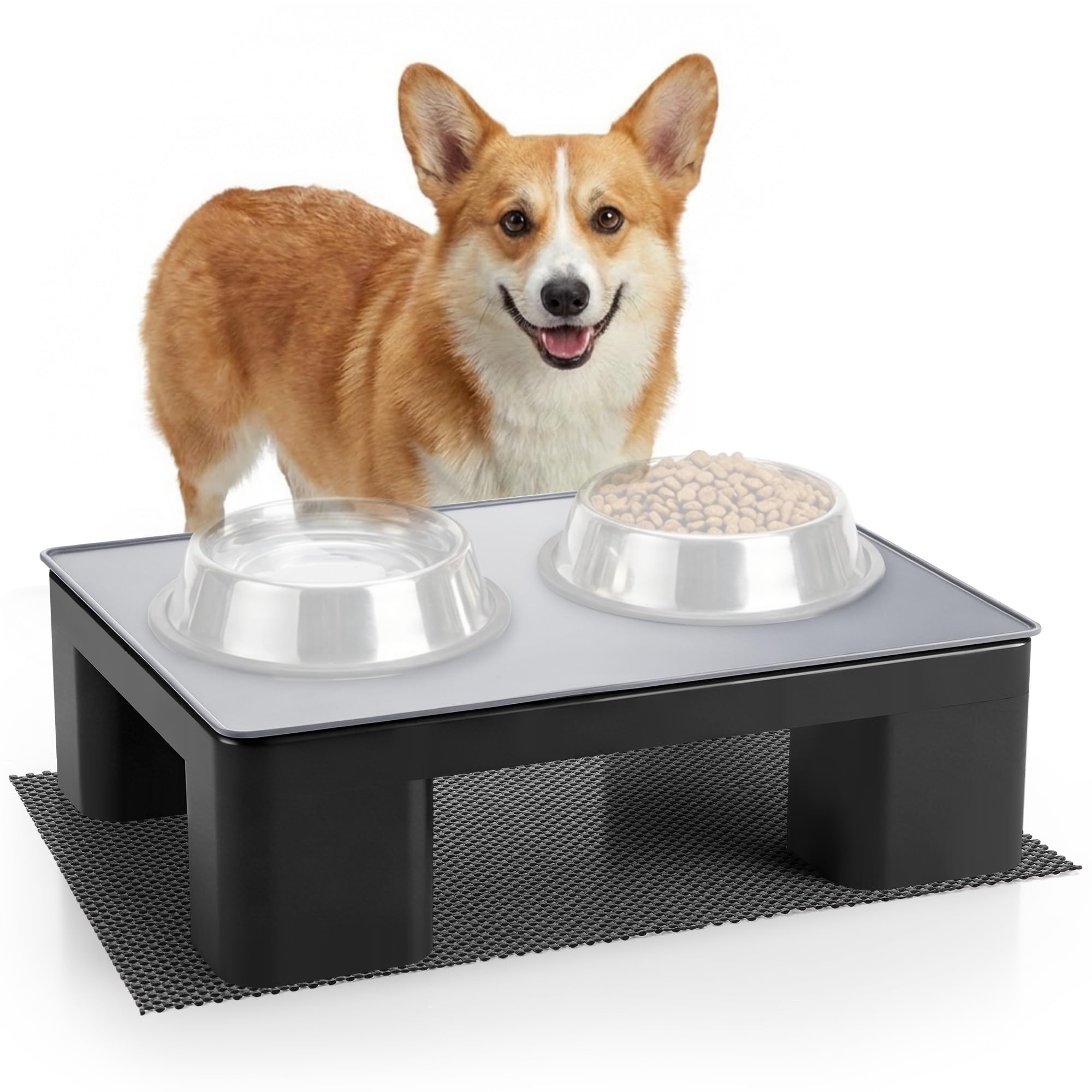 Photo 1 of Dreyoo Elevated Dog Bowl Stand with Waterproof Mat - Black