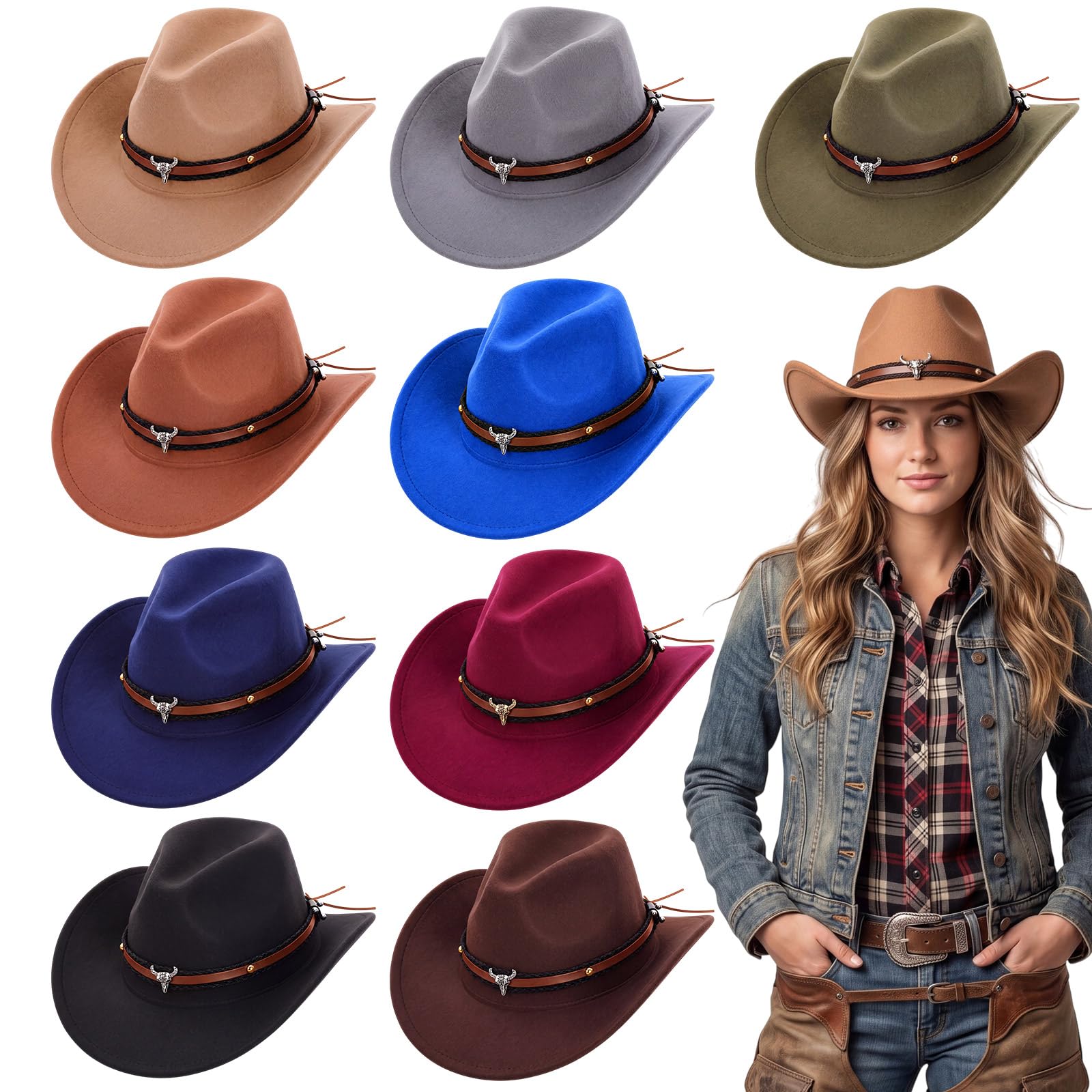 Toulite Western Cowboy Hats Faux Felt with Strap Bulk