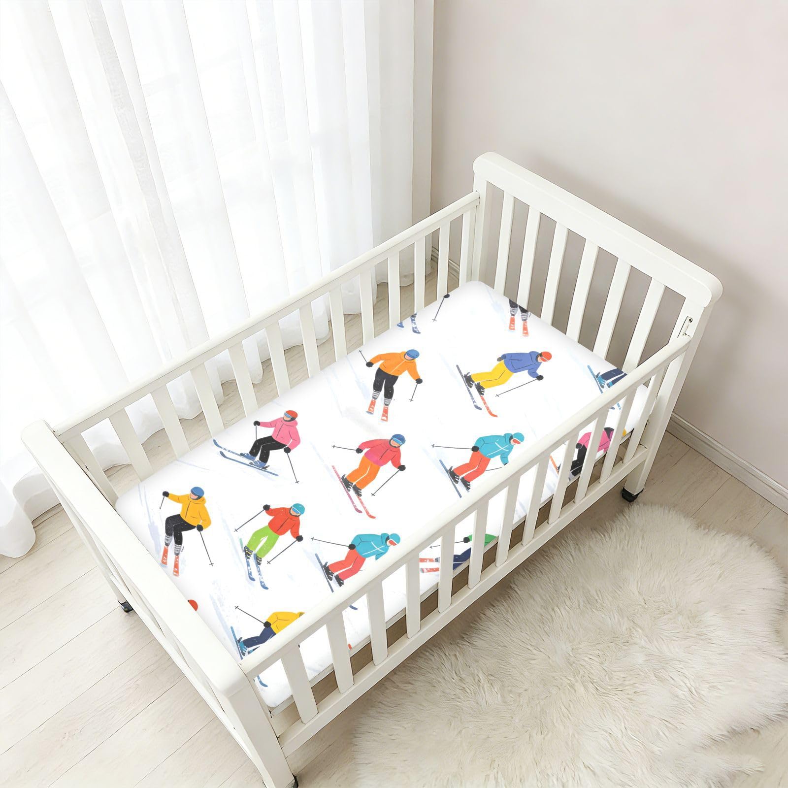 Skiing Sport - Sábanas para cuna de bebé para niños y niñas, de algodón, suave, transpirable, para decoración de guardería, 1 paquete de cuna para ni?o