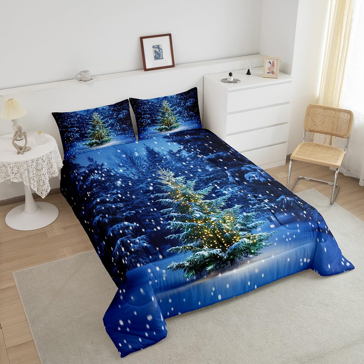 Set copripiumino singolo con albero di Natale, per ragazzi, ragazze, bambini, biancheria da letto a tema invernale, 2 pezzi, set di biancheria da letto con scritta "Happy New Year", set copripiumino a