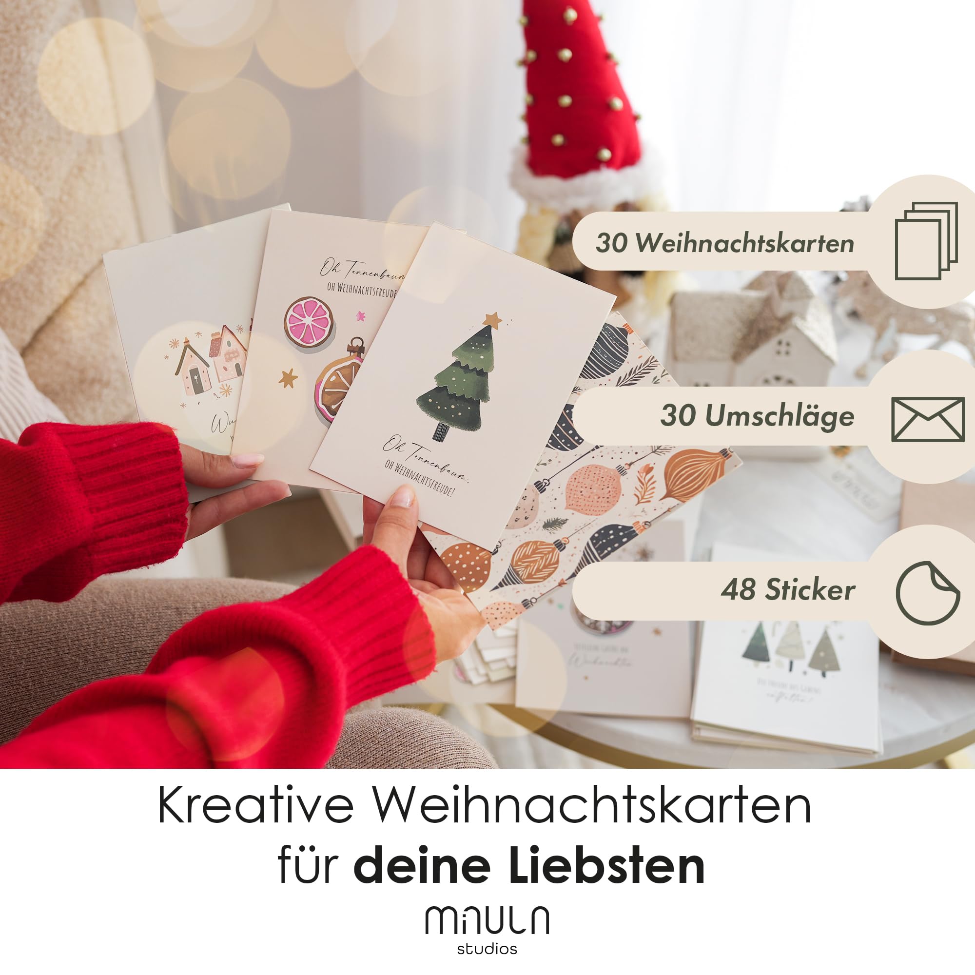 Wlevzzor 24 Mini-Weihnachtskarten Mit Umschlägen – 7x7 Cm, 24 Aquarell-Designs, Für Wintergrüße & Parties