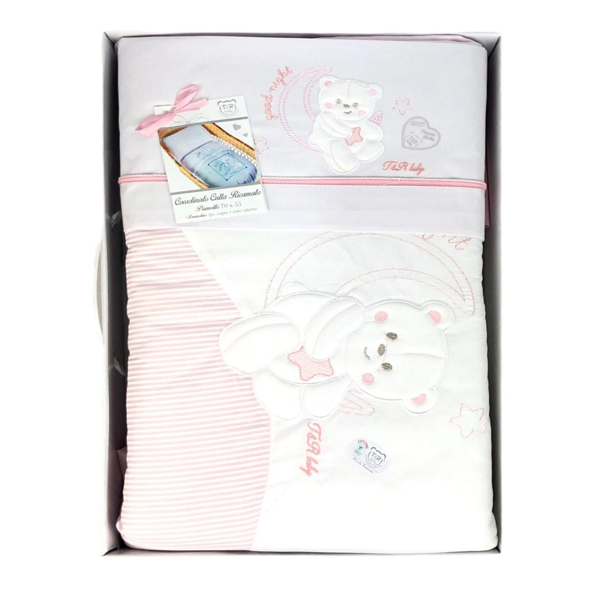 T&R BABY Coordinato Culla Ricamato Copertina Neonato Set 5 pz sfoderabile 0804