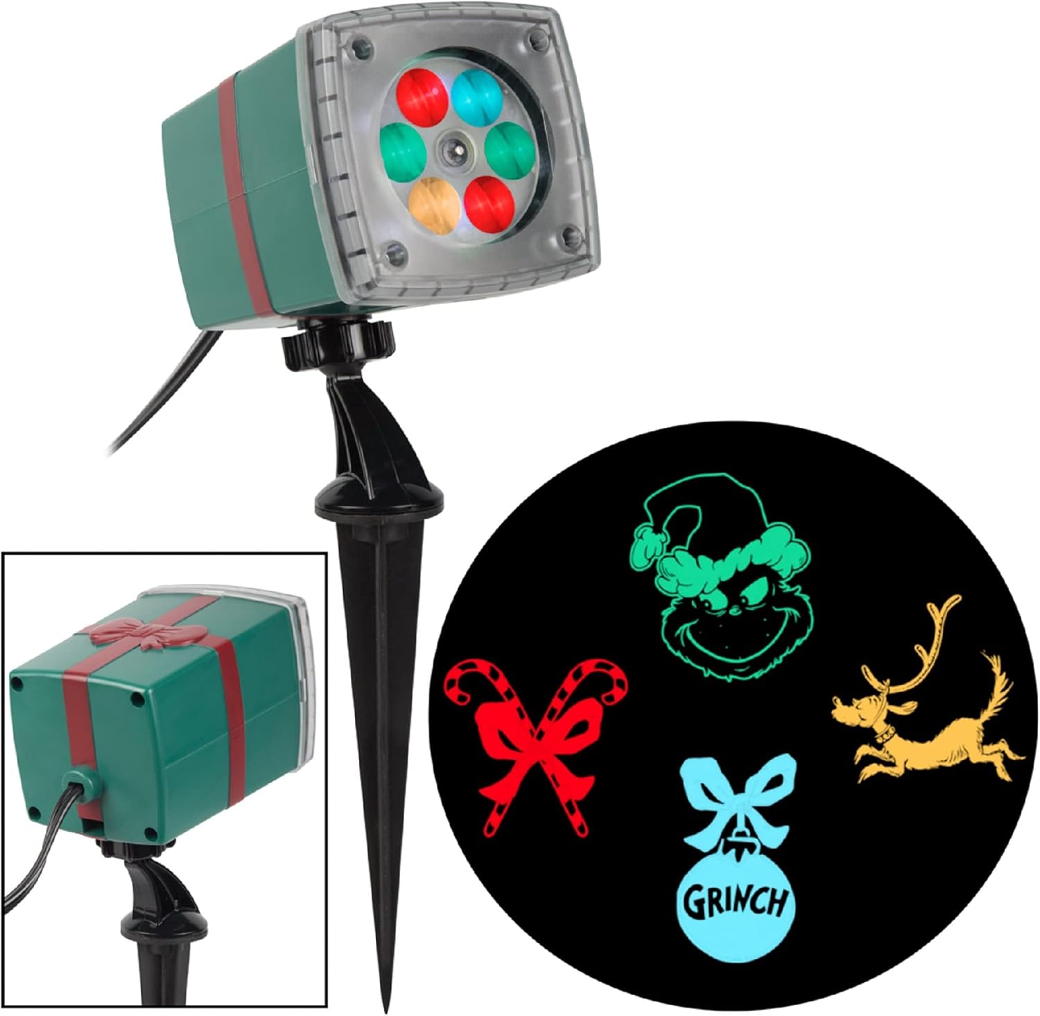 Gemmy Projection LED Whirl-A-Motion - Green Monster, Deer, and Candy Cane