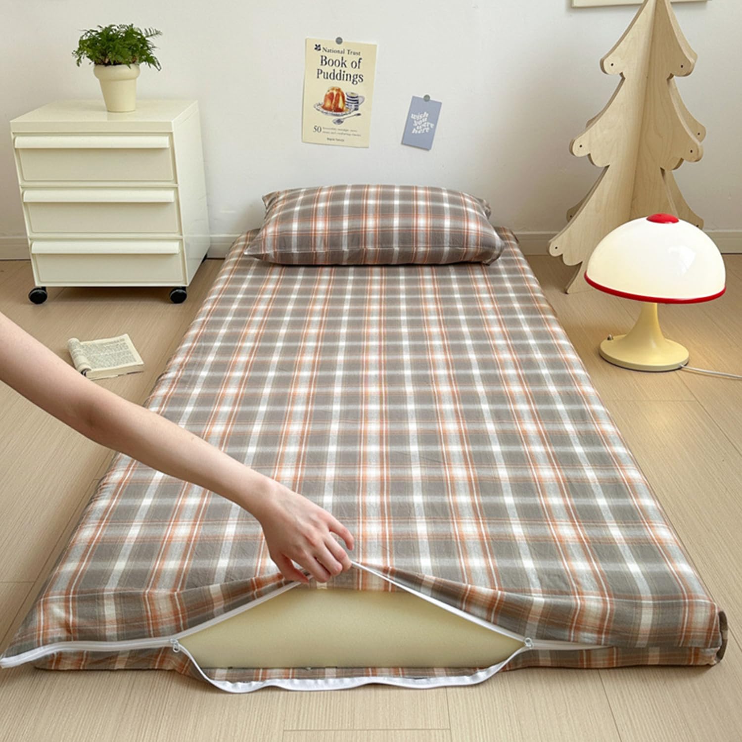 LDLCYCN A,90x190cm, 100% Cotton Floor Futon Mattress Cover Skin-Friendly Futon Mattress Cover with Zipper Full Wrap Traditional Japanese Futon Mattress Cover Dustproof Cover Washable