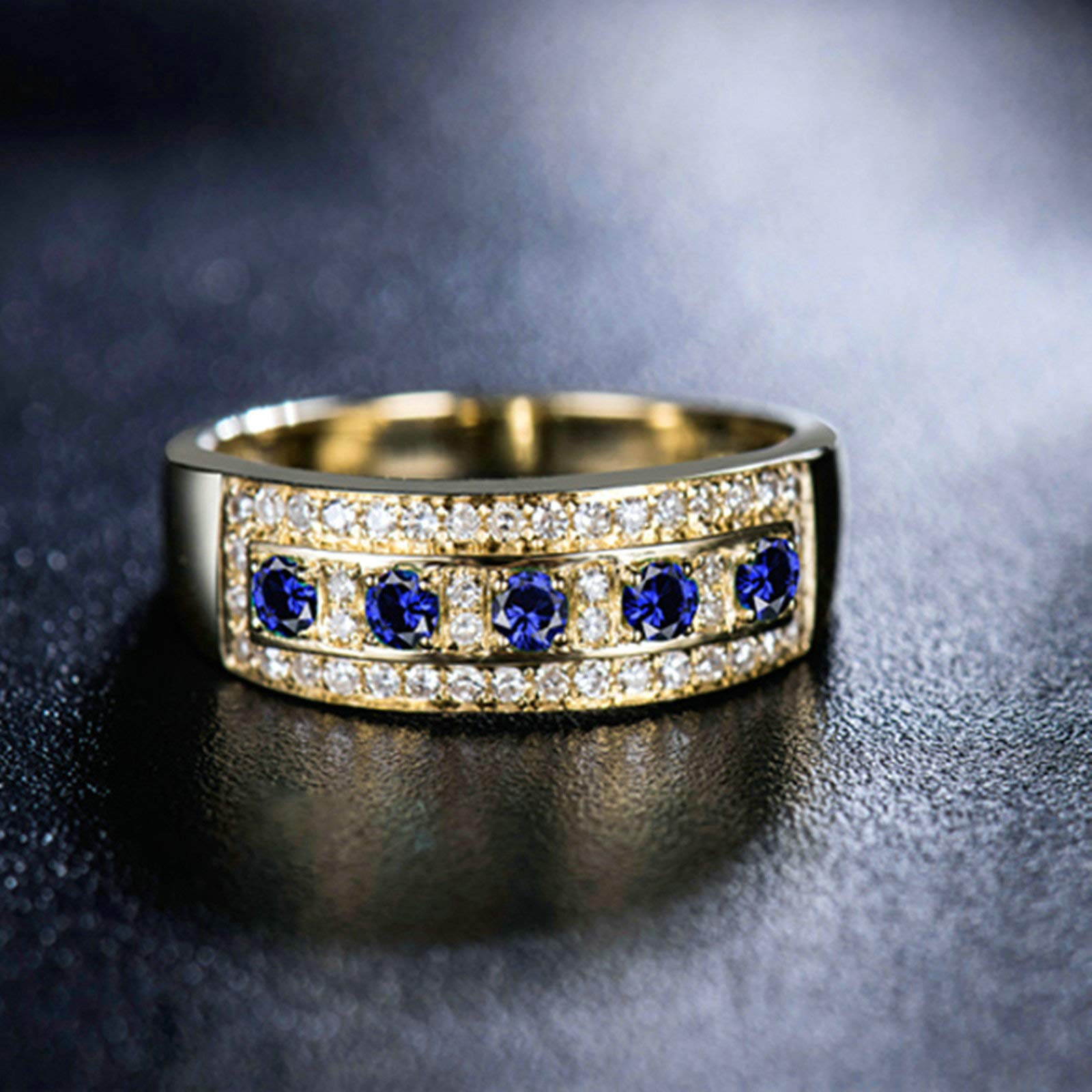 Damski pierścionek 750 pierścionek zaręczynowy, okrągły szafir 0,15 ct z diamentami 0,21 ct obrączki ślubne rocznicowe zaręczyny obrączka ślubna prezenty na urodziny Boże Narodzenie z pudełkiem na biżuterię e Żółte złoto 18K, U 1/2, colore: Żółte Złoto, c