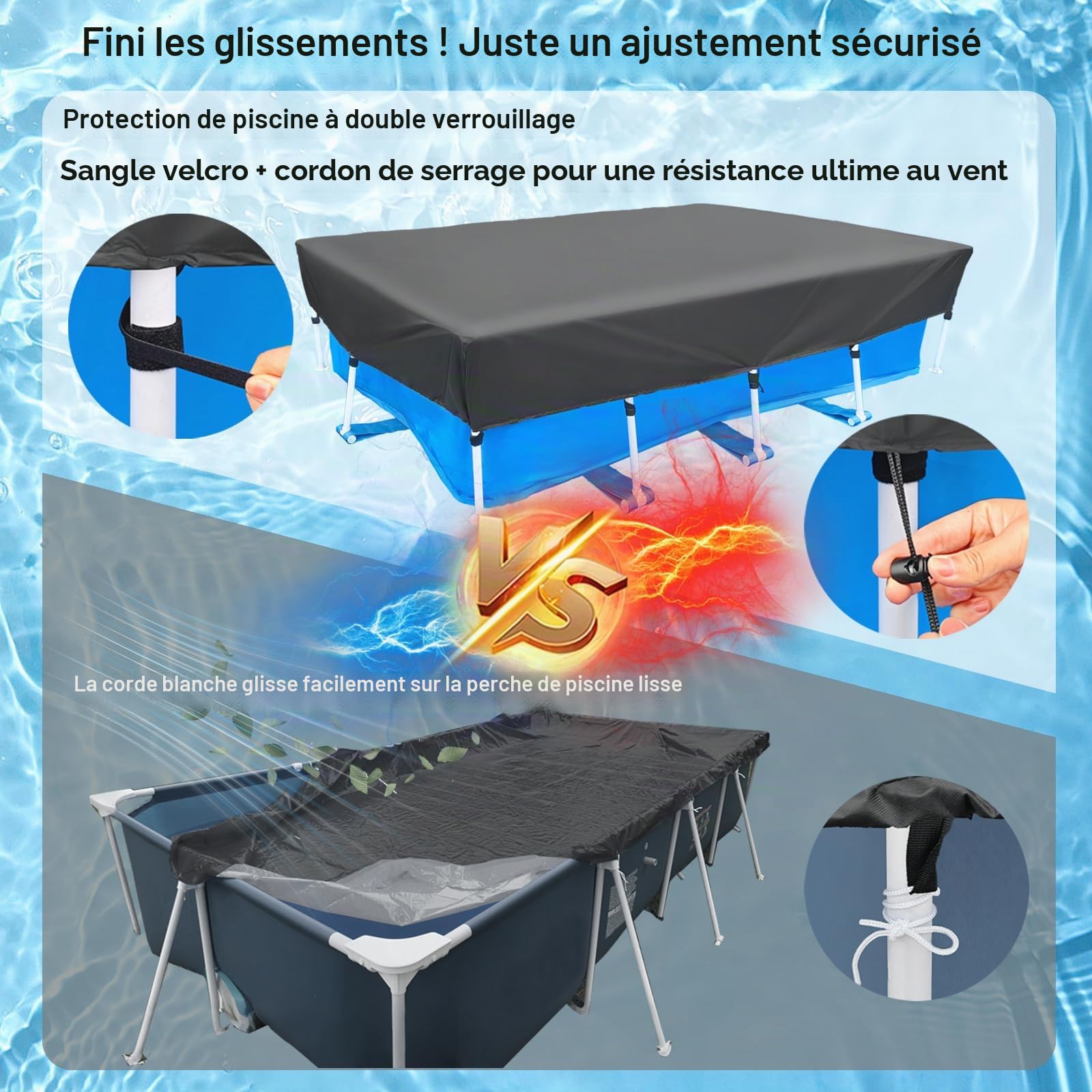 Bâche de Piscine rectangulaire 400 x 210 cm pour Piscine Hors Sol 4x2 m Résistant aux UV Anti-Vent Imperméable