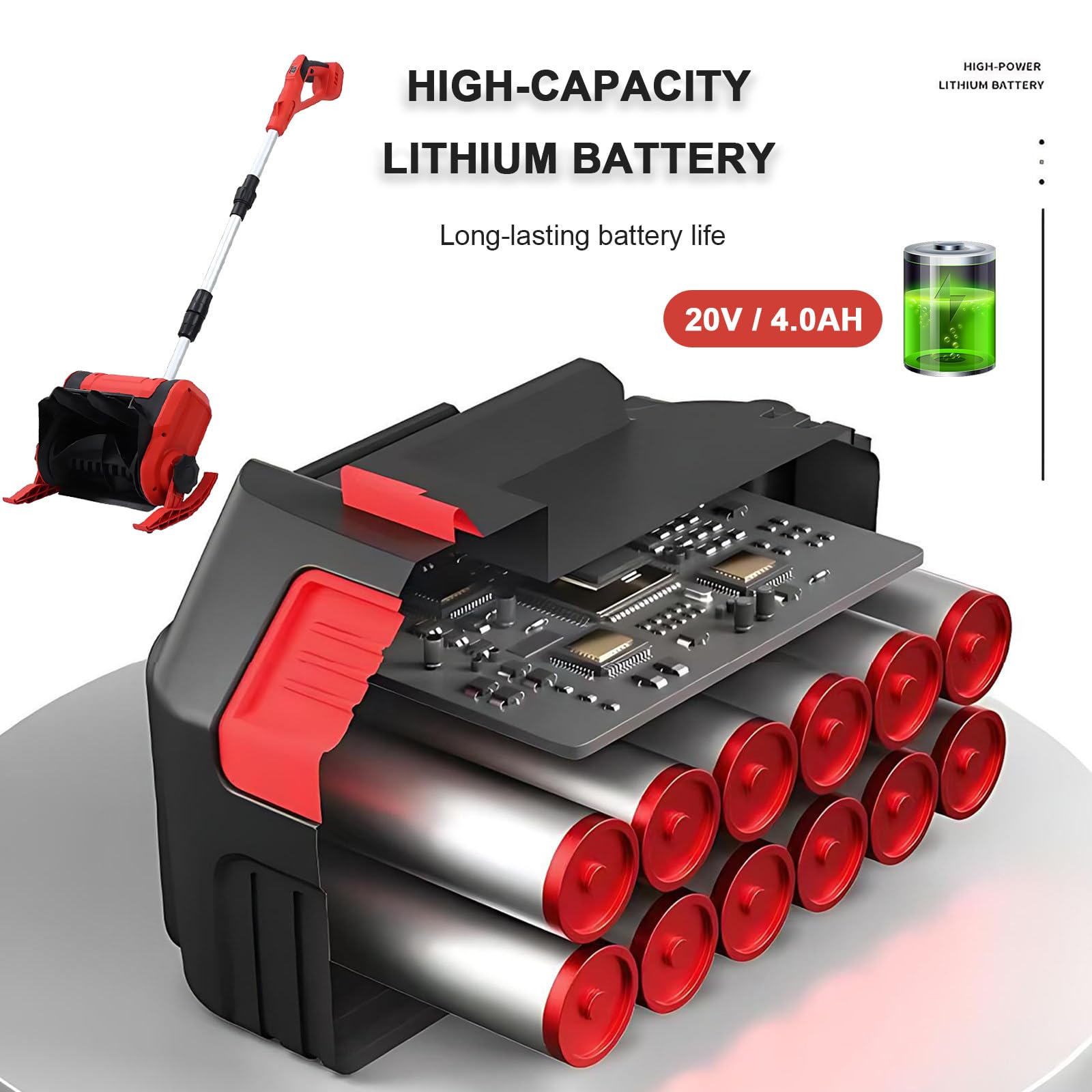 Fresa spazzaneve a Batteria 20 V, Larghezza di Lavoro 32 cm, Altezza Neve Max. 16 cm, Batteria 4000 mAh e Caricabatterie rapido, per la Pulizia del vialetto