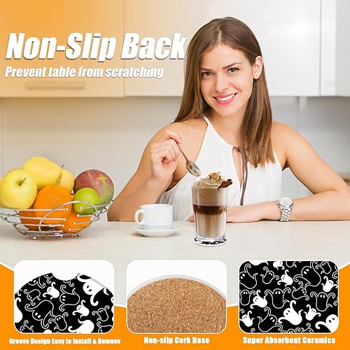 Miniatura 3 de Posavasos de Halloween para automóvil, absorbentes de bebidas, portavasos para tu automóvil con agarre en la punta de los dedos, accesorios de