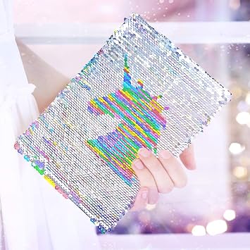 Unicorn Sequin Journal with Ballpoint Pen Reversible Sequin Journal Flip Sequin Notebook for Kids Girls Diary Unicorn Journal Gifts (Multicolor with lock)