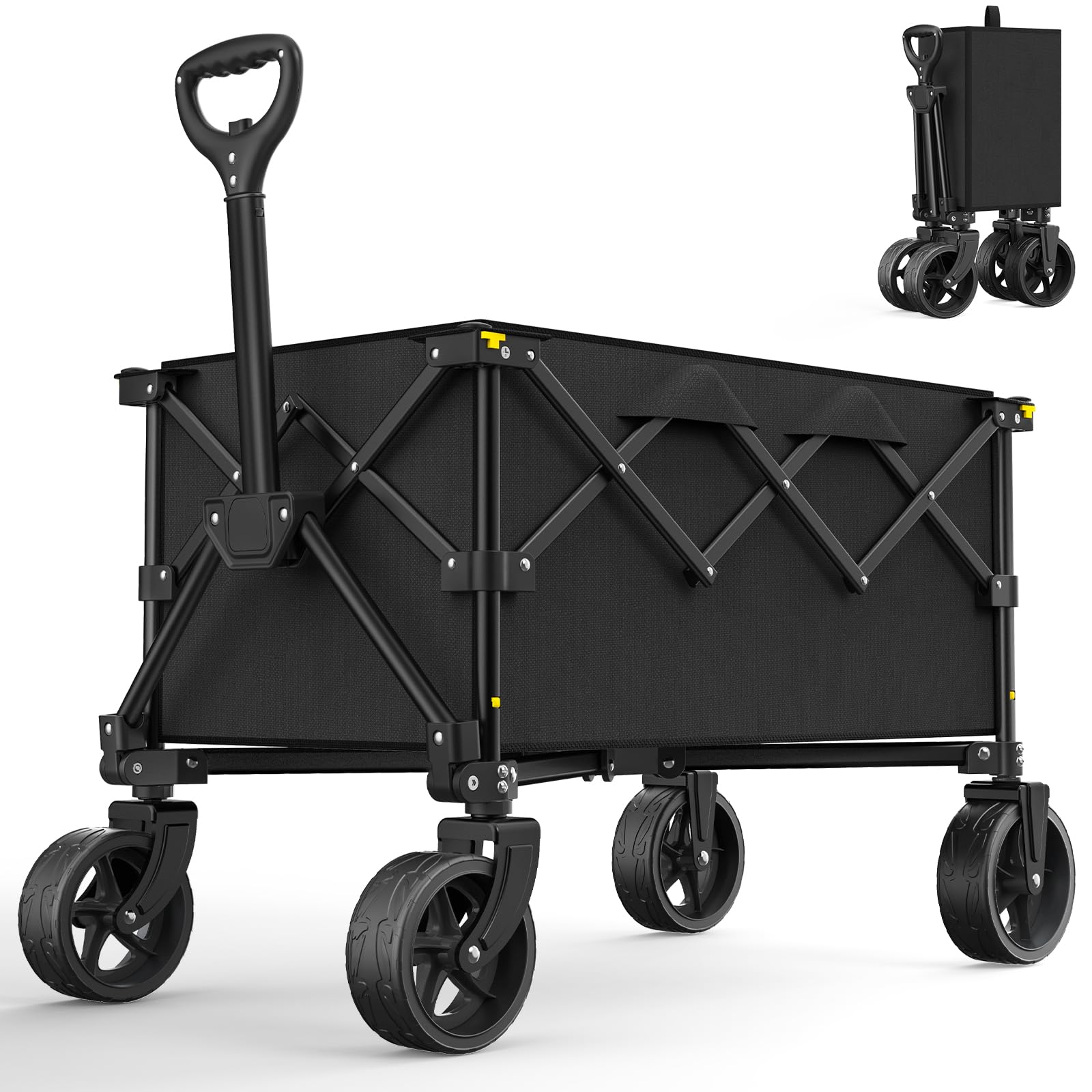 VOCREFCollapsible Wagon Carts, 120L Foldable Wagon Cart with All Terrain Wheels 300LBS Heavy Duty, Portable Utility Wagon for Grocery Shopping Fishing Garden Sports Beach Wagon Camping Cart