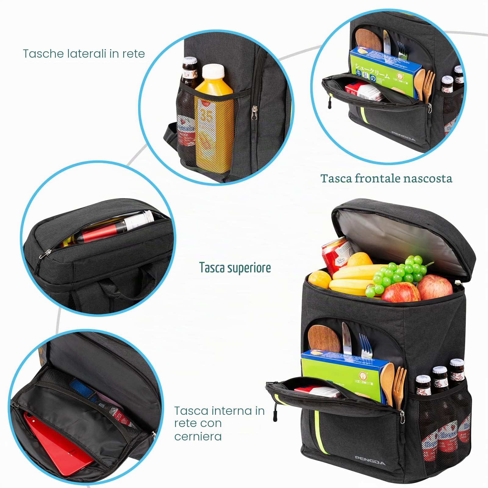 PENGDA Zaino Termico Frigo Zaino 36 lattine Borsa Termica Isoterma Porta Pranzo a per Campeggio Picnic Escursionismo Trekking Resistenza All'acqu