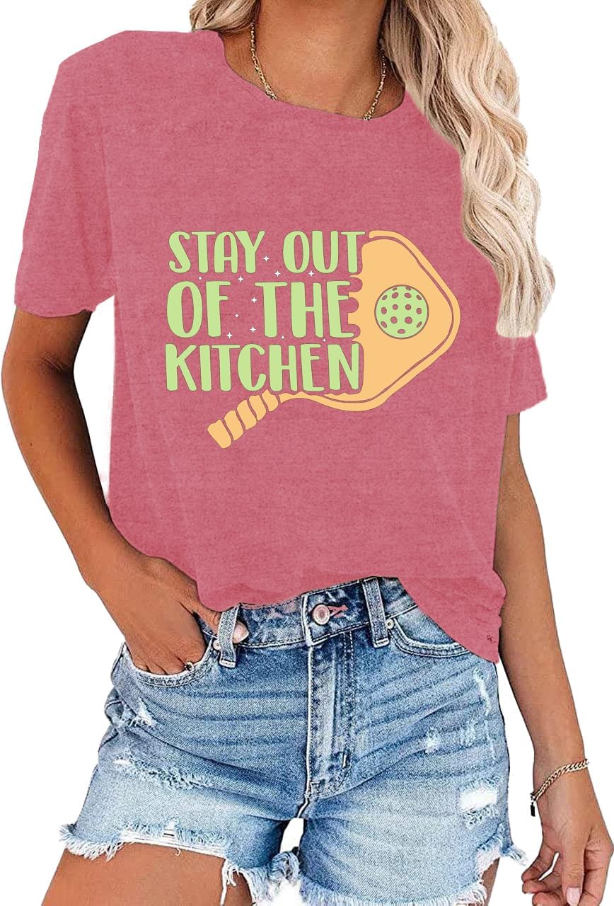 Pickleball Shirts for Women Stay Out of The Kitchen Printed T-Shirt Funny Pickleball Player Lover Tee Tops - Image 4
