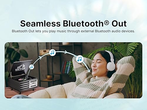 Miniatura 5 de VICTOR VWRP-3700 Monroe - Tocadiscos retro 8 en 1 y centro de entretenimiento con Bluetooth y altavoces integrados, nogal