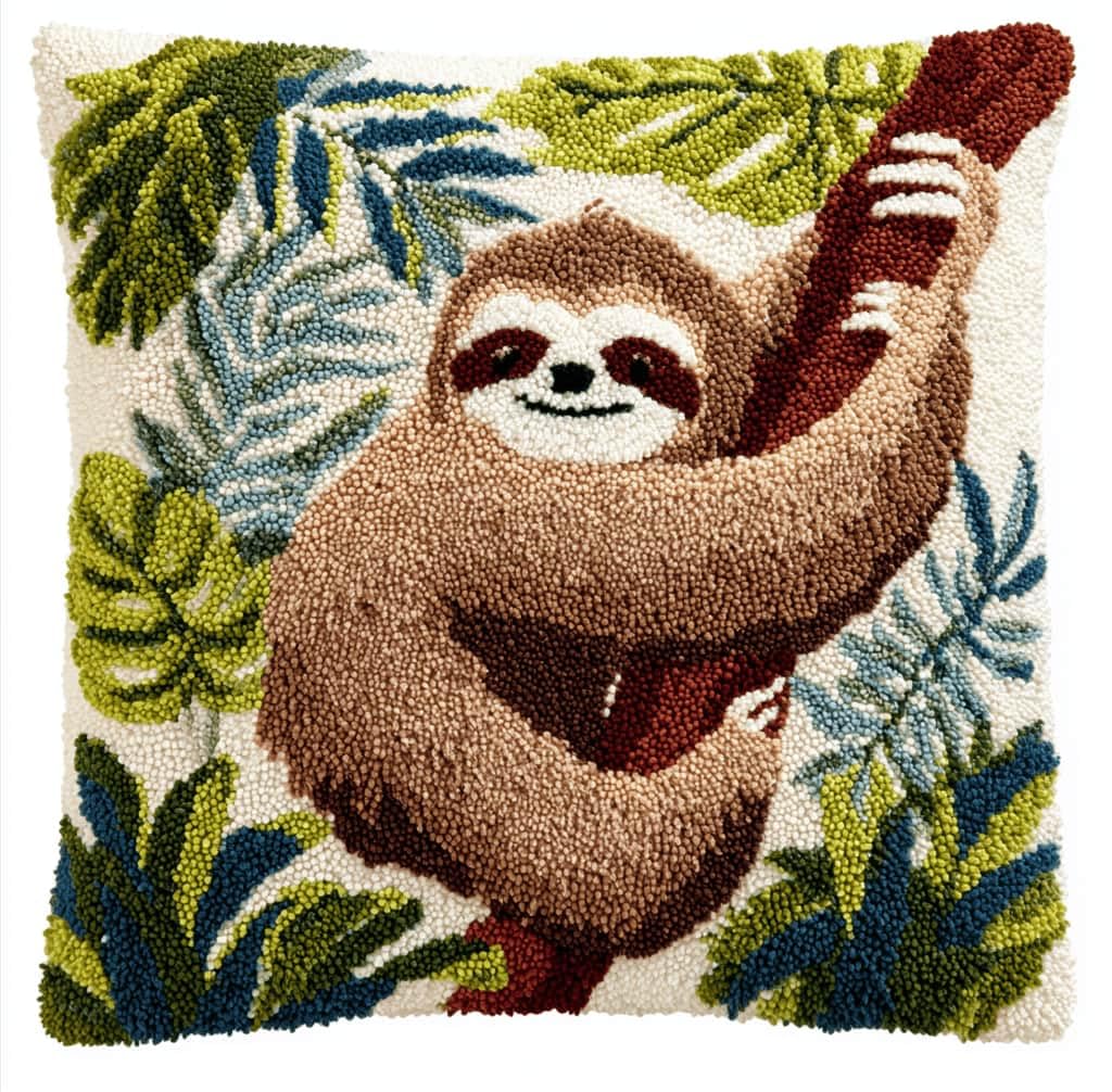 Kitquiver Latch Hook Kits Donkey for Adults,Jungle Sloth DIY Latch Hook Cushion Kits and Latch Rug Kits Cross-Stitch Embroidery Cushion Cover for Home Sofa Decoration 17X17 in