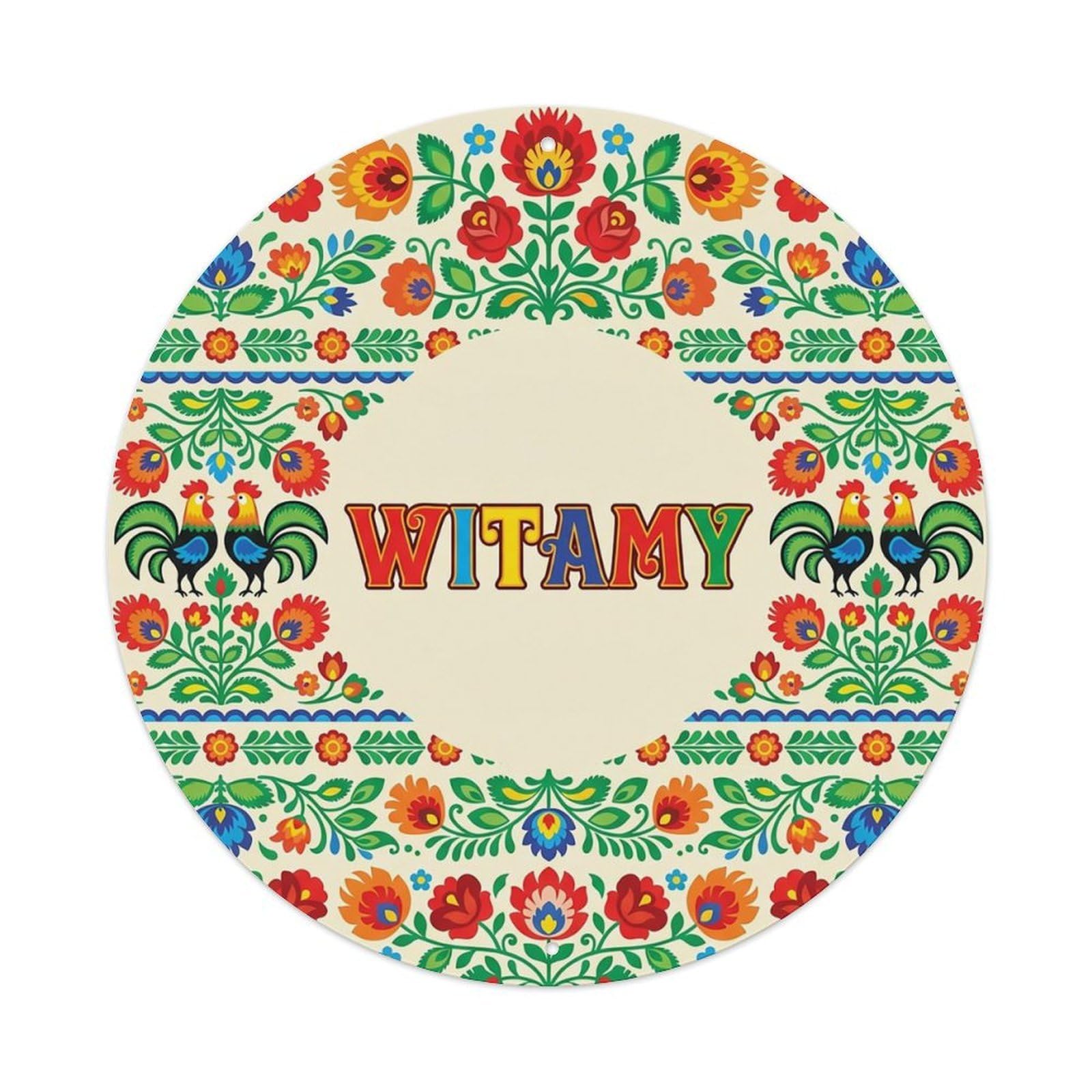 Vintage Polish Folk Art Witamy Welcome Kodry Border Metal Tin Sign