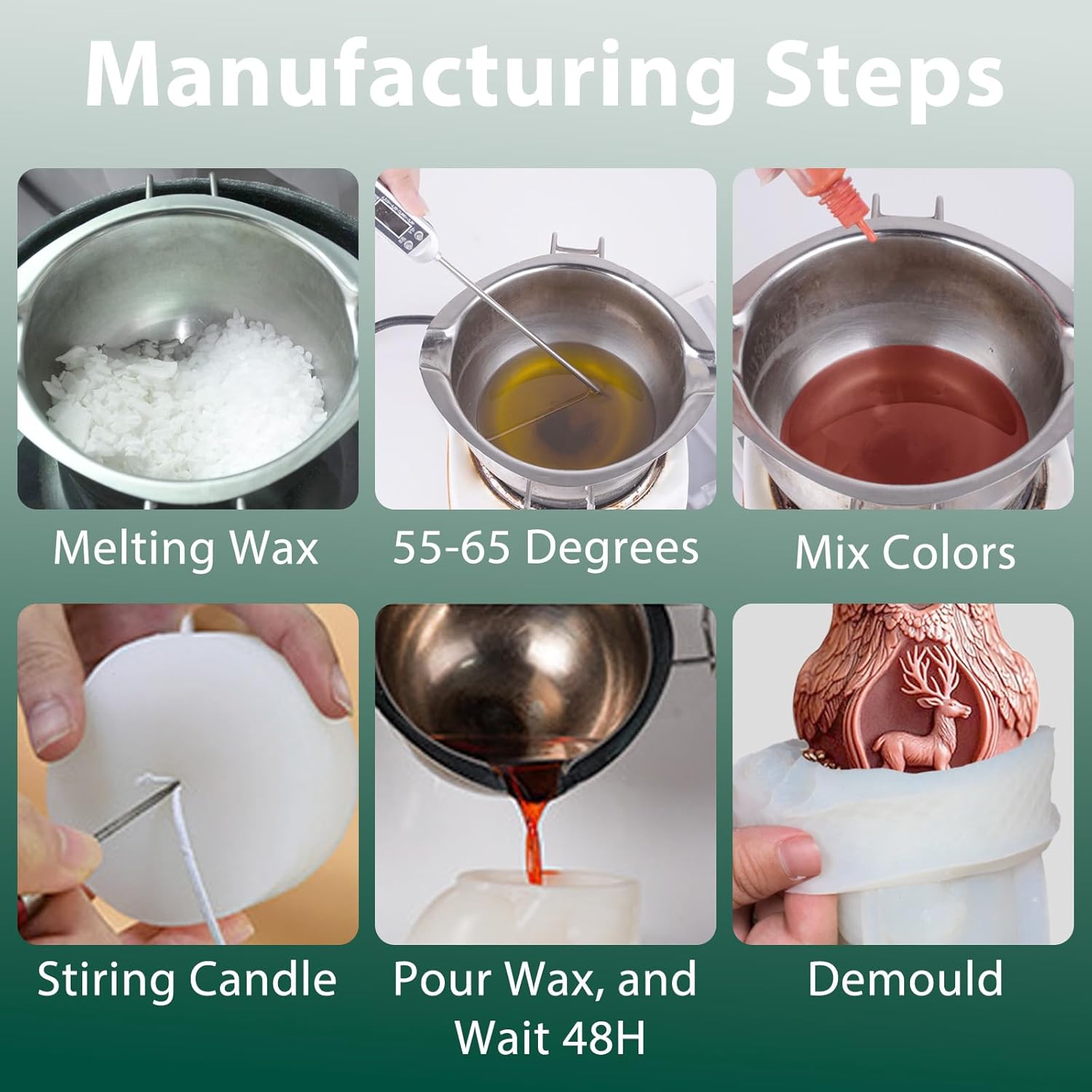 クリスマス鹿サンタクロースキャンドル型2個、クリスマスエルクトナカイシリコーンキャンドル型、キャンドル作り用、樹脂鋳造型、DIY手作