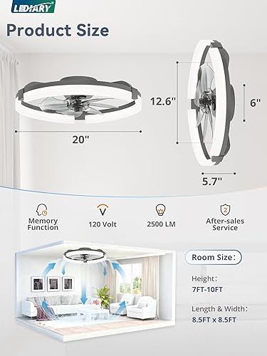 Miniatura 7 de LEDIARY Ventiladores de techo de 20 pulgadas con luces y control remoto, moderno ventilador de techo de perfil bajo, 3 CCT, regulable continuo, luz