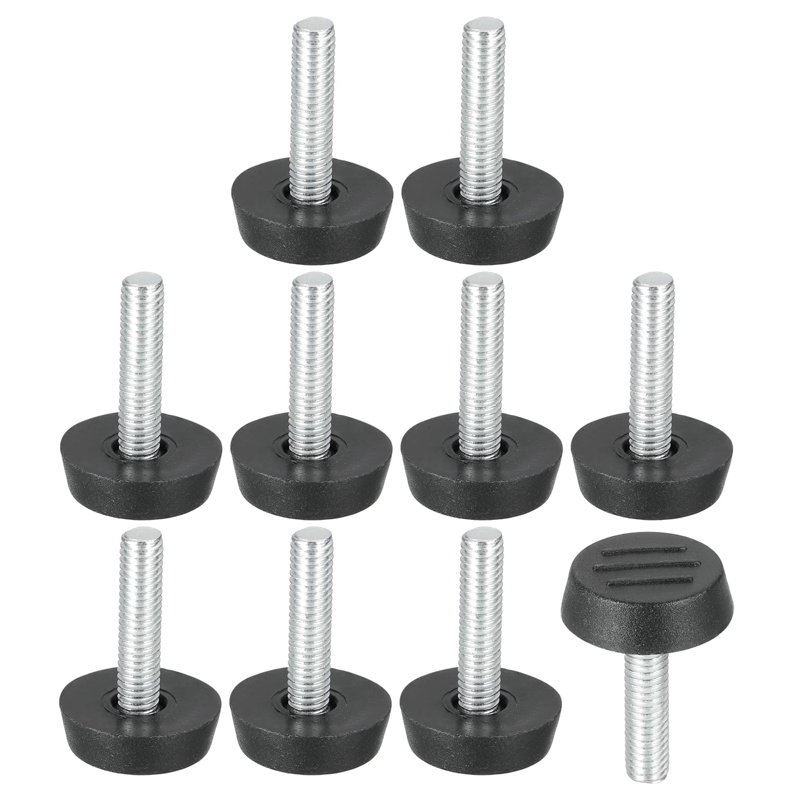 PATIKIL 10 Pcs M6 x 24.5mm Thread Adjustable Furniture Levelers, Furniture Feet Levelers Screw on Steel Screw in Threaded Leveling Feet Glides for Table Chair Cabinet Patio Legs