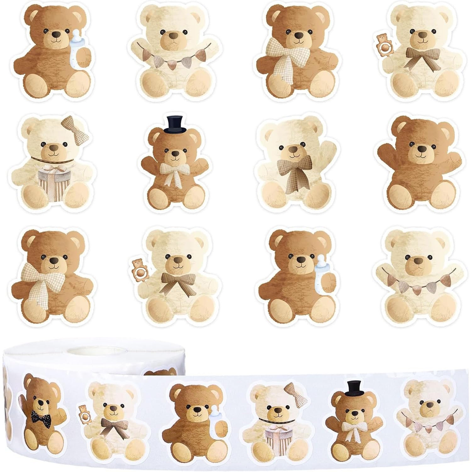 Solvica Red3 500 Pcs Baby Shower Stickers,2.5Cm Cute Teddy Bear Roll Stickers,Kawaii Animal Bear Reward Sticker Custom Labels For Crafts Scrapbook Calendars Laptop Notebooks Journal