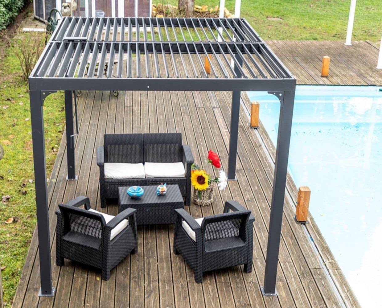 Pergola Bioclimatique Aluminium Balcon Et Terrasse 7,20 M2 Gris Anthracite - PER2430BI