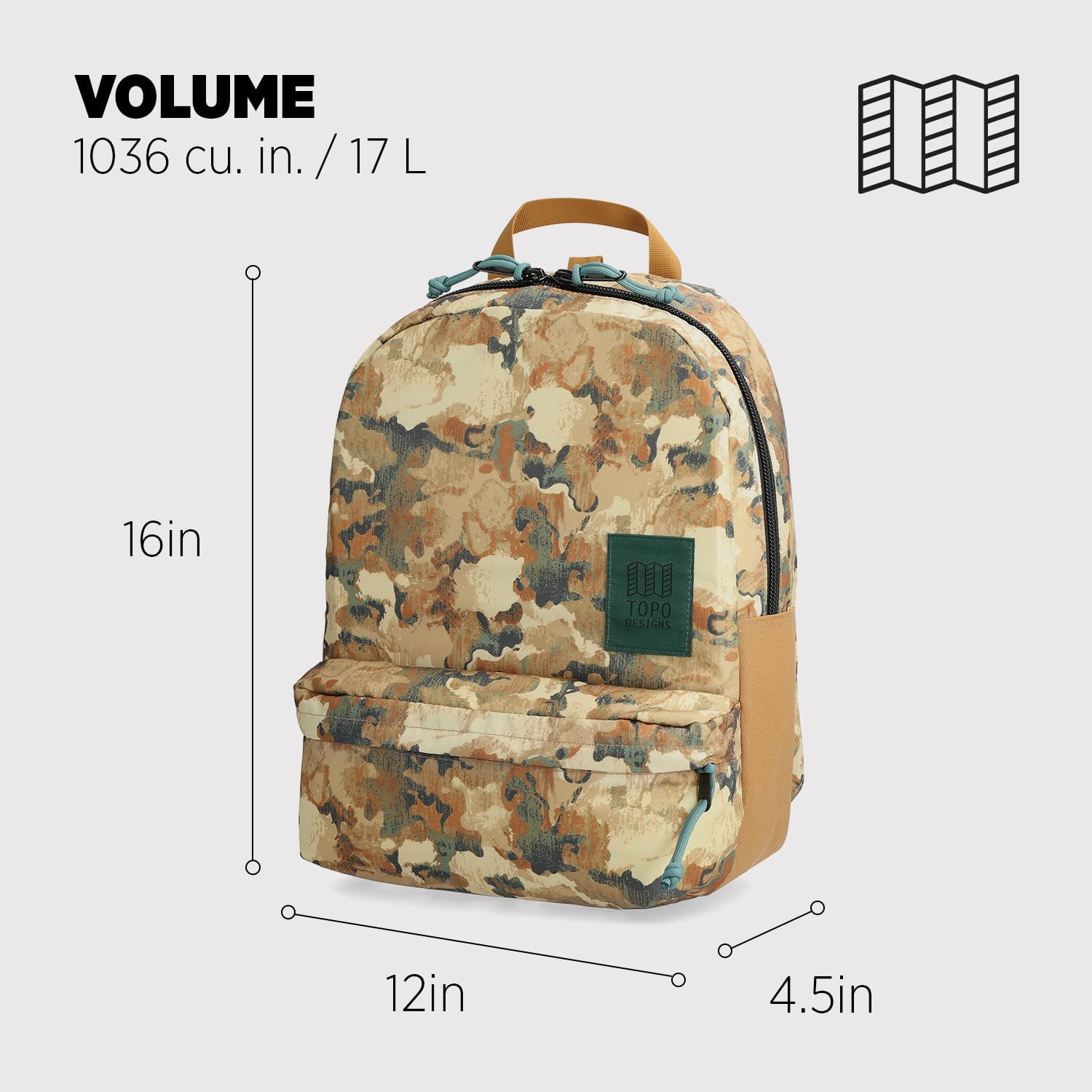 Topo Designs Dash Pack, Lightweight Laptop Backpack, 100% Recycled Materials, Fair Wear + WRAP Certified, 17L (Camo)