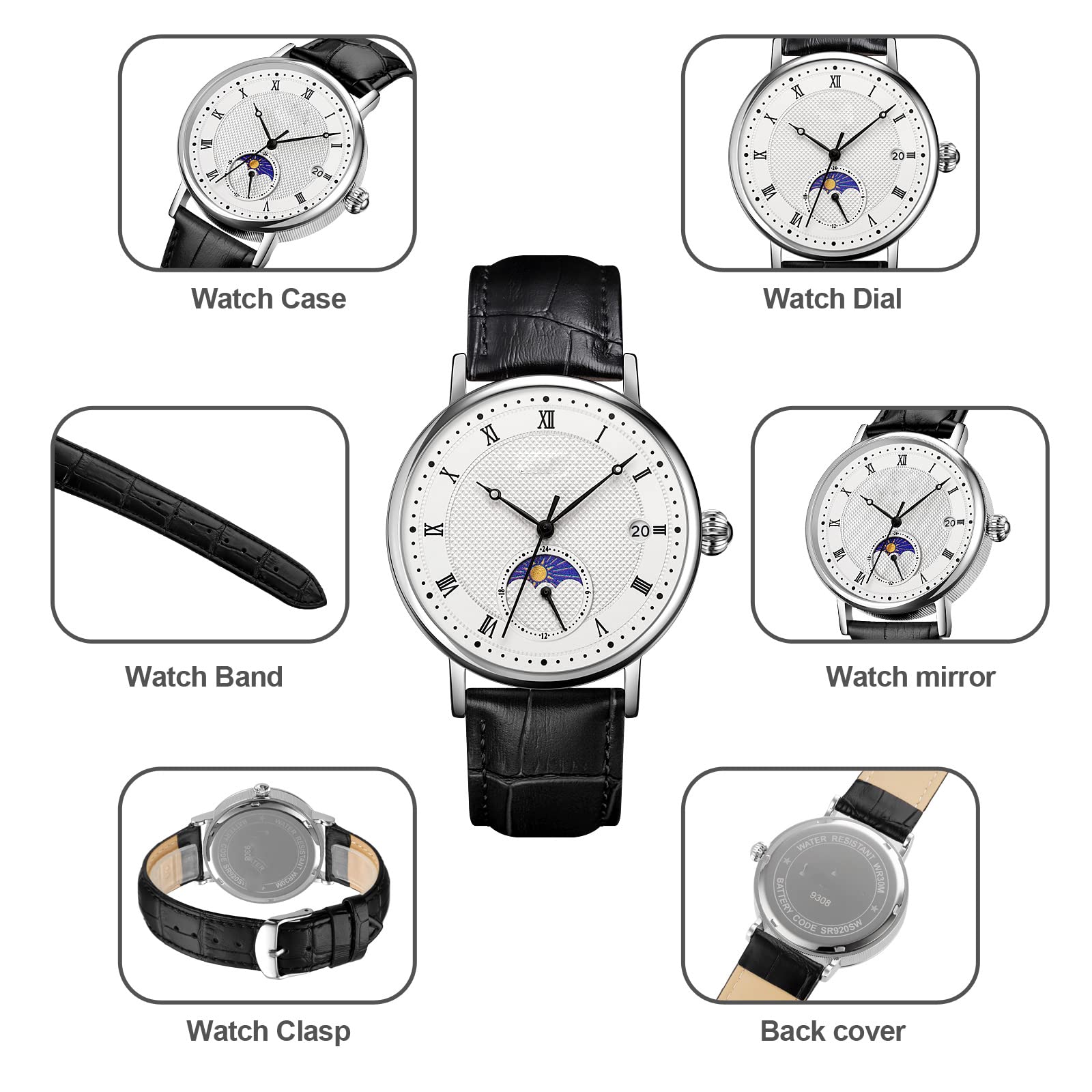 FANMIS Reloj de pulsera para hombre de negocios de cuero o acero inoxidable, impermeable, con fecha, cuarzo