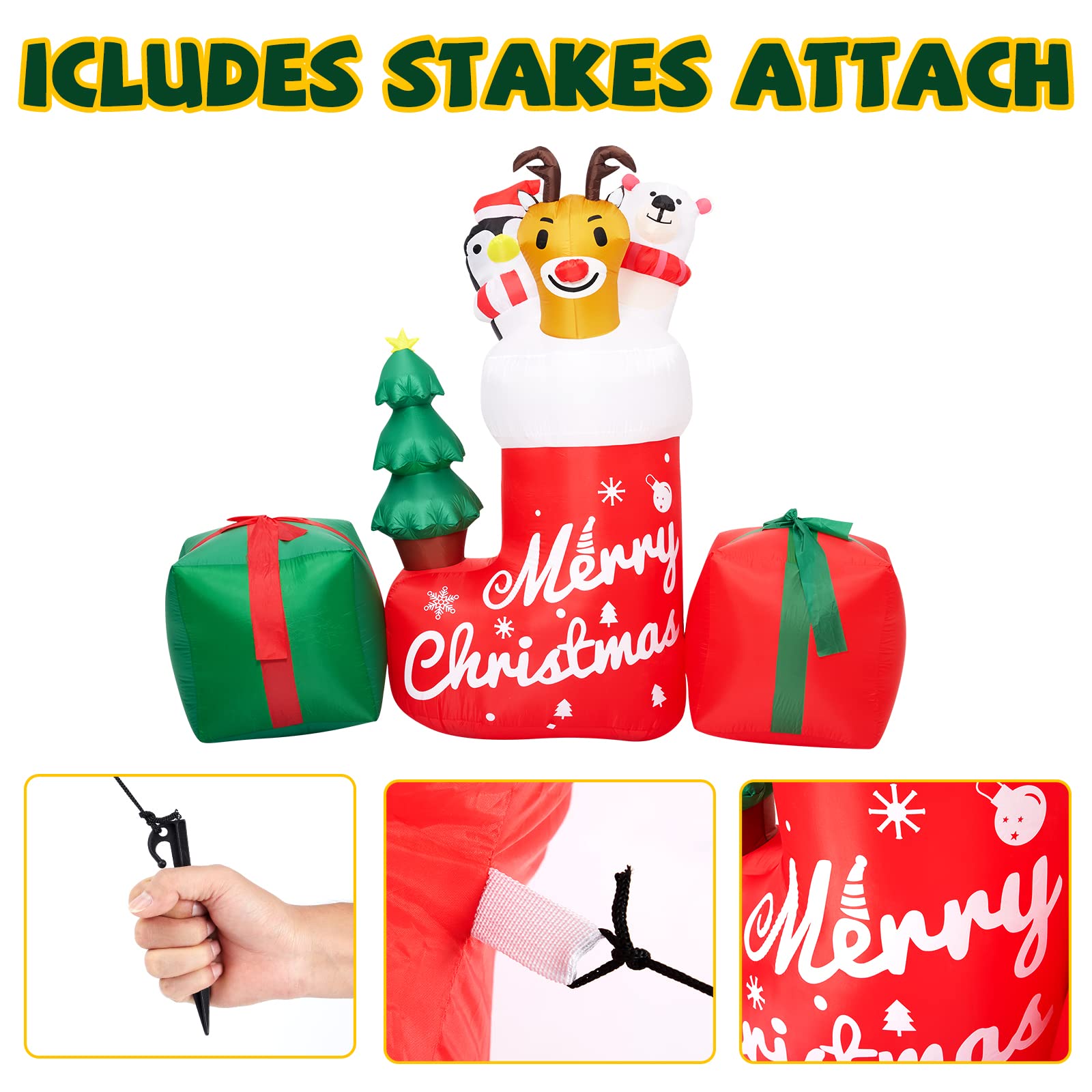 Garvee 8ft Aufblasbare Weihnachtsdekoration für draußen – Beleuchtetes Tier in Weihnachtssocke mit Geschenkbox – LED-Beleuchtung – Perfekt für Garten & Hof – Christmas Socks Animal Inflatable Model