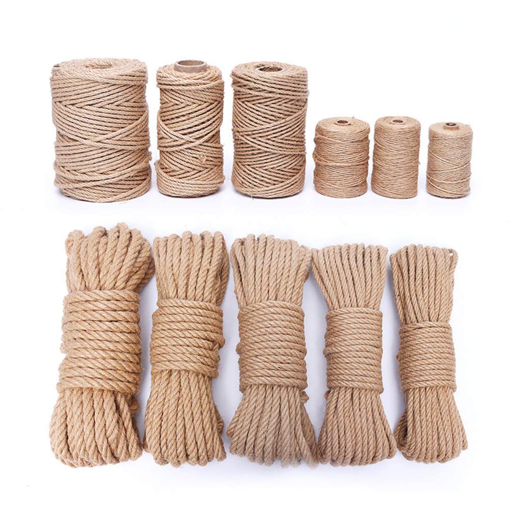 AIZYR Multiuso Corda di Canapa Artigianale - Spago di Iuta Naturale per Packaging Arts, Impacchettamento della Decorazione dei Mestieri, Scratcher per Gatti Fai da Te,9mm