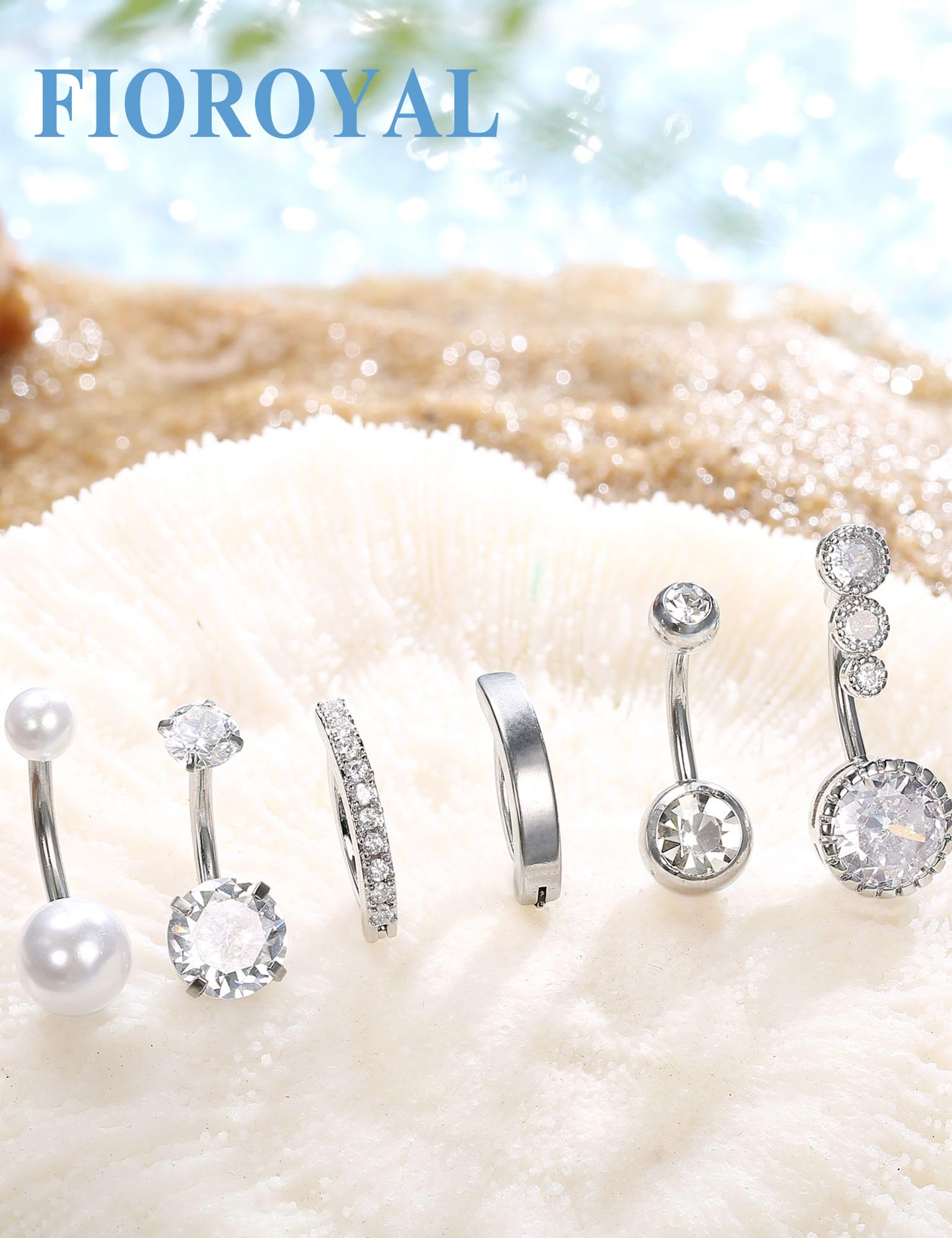 FIOROYAL 6 Piezas Piercings Ombligo Mujeres 14G Acero Quirurgico CZ Clicker