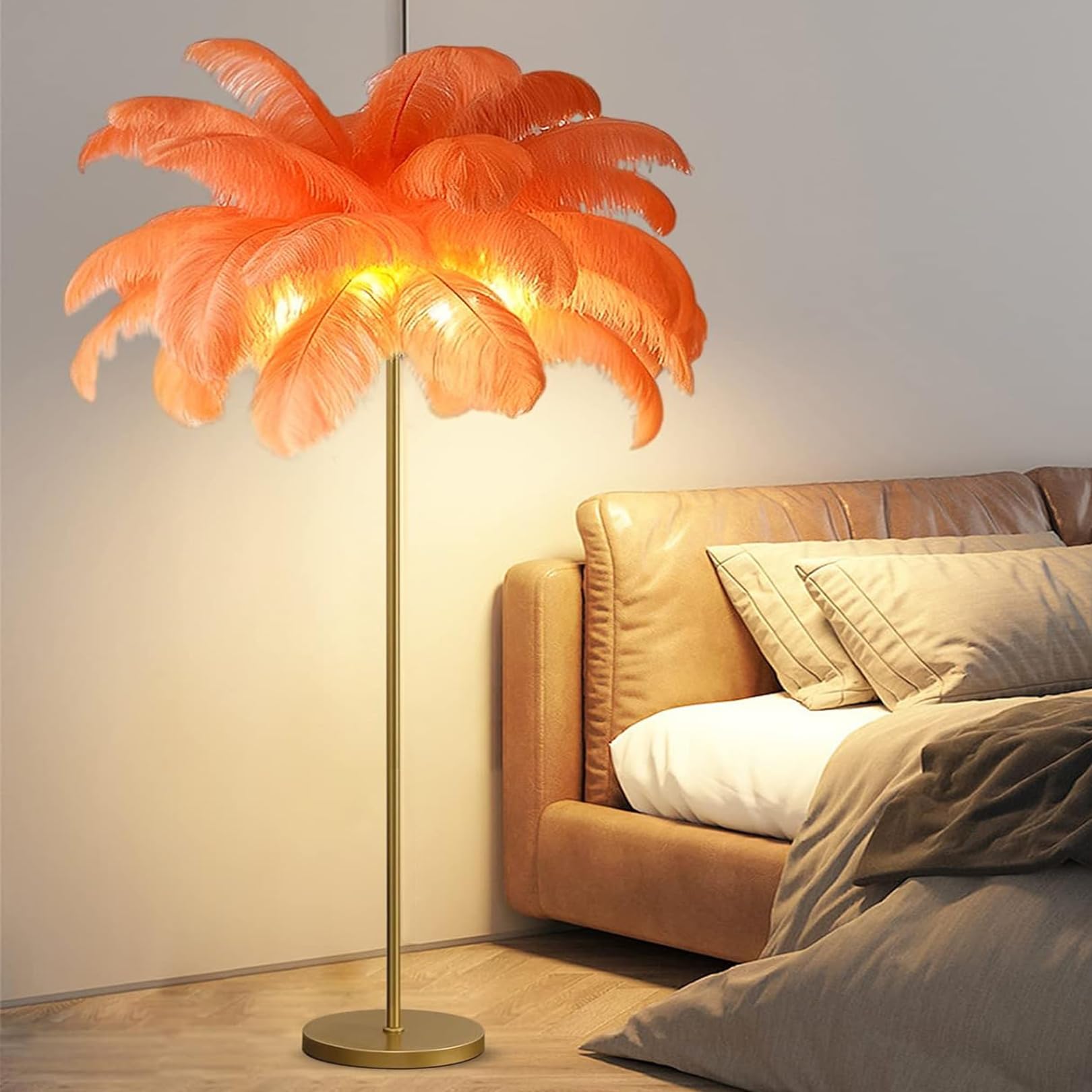 Ostrich Feather Floor Lamp - Modern Gold Finish Atmosphere Lamp for Living Room Decor — image 1