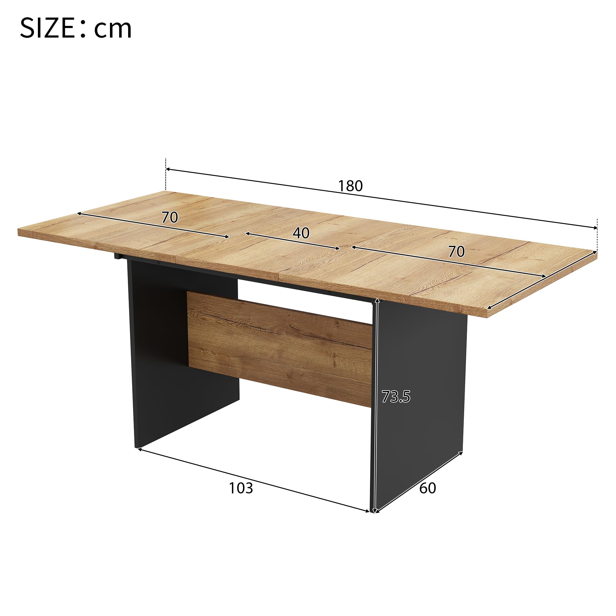 Lexiou Mesa de comedor extensible 140/180 x 80 cm, grano de madera rectangular, natural, ampliable en estilo minimalista