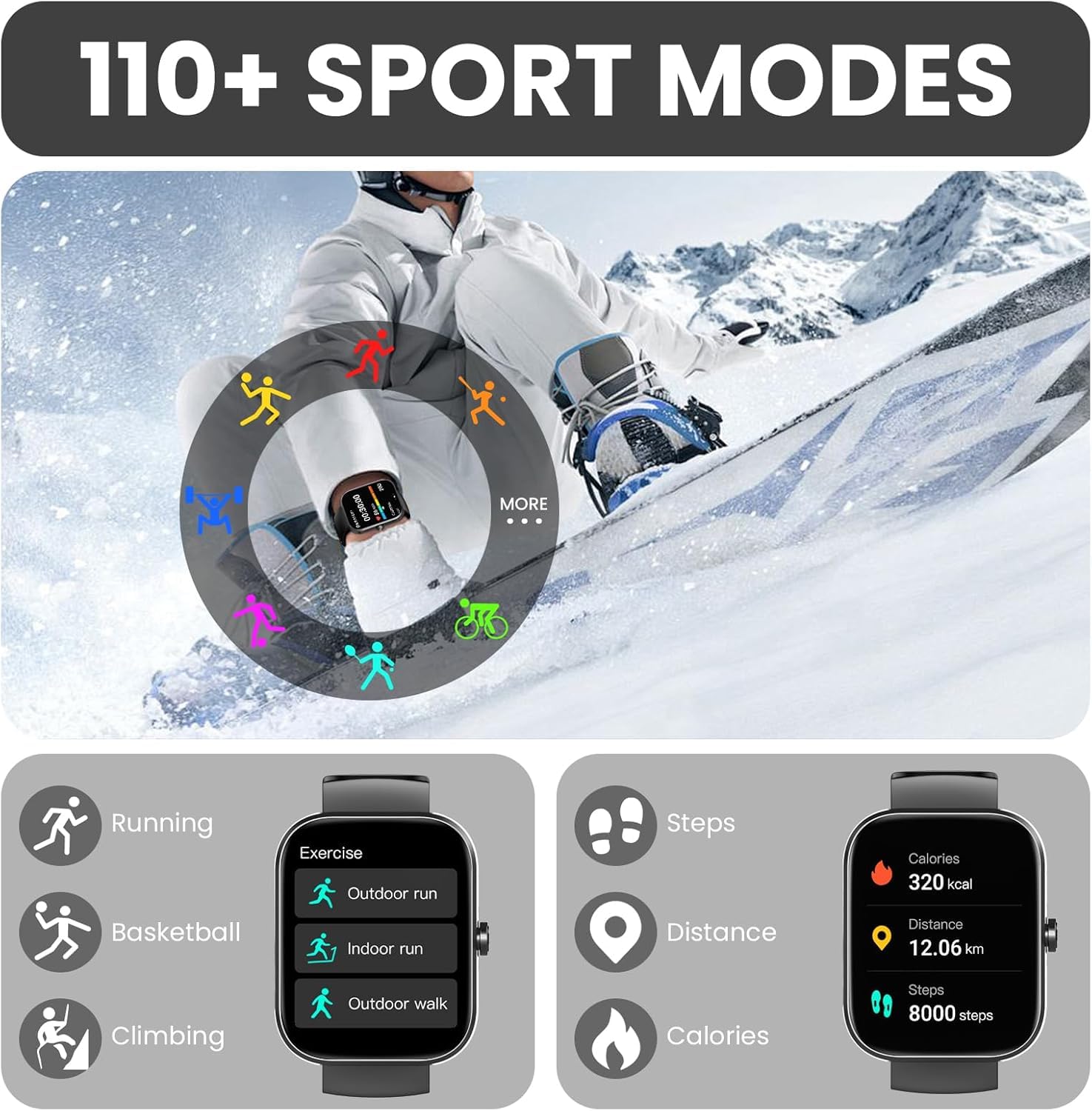 Poounur Orologio intelligente per uomo e donna, orologio fitness 2026 con cardiofrequenzimetro/monitoraggio del sonno/contapassi, smartwatch con chiamata Bluetooth, oltre 112 modalità sportive