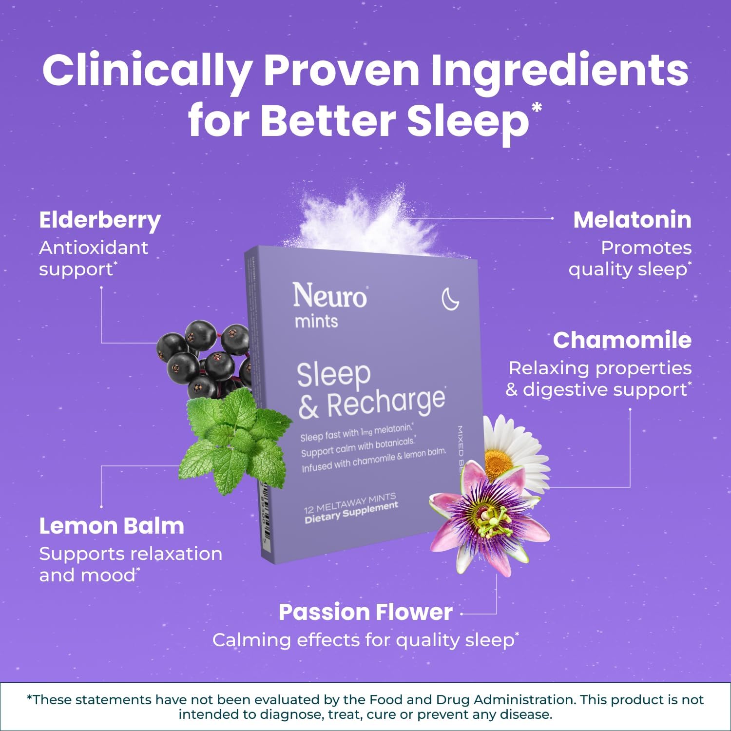 Neuro Sleep & Recharge Meltaway Mints - Contains Melatonin 1 mg, Chamomile & Elderberry - Travel Aid for Nighttime Relaxation & Healthy Sleep Cycle - Mixed Berry, 72 ct - Image 2