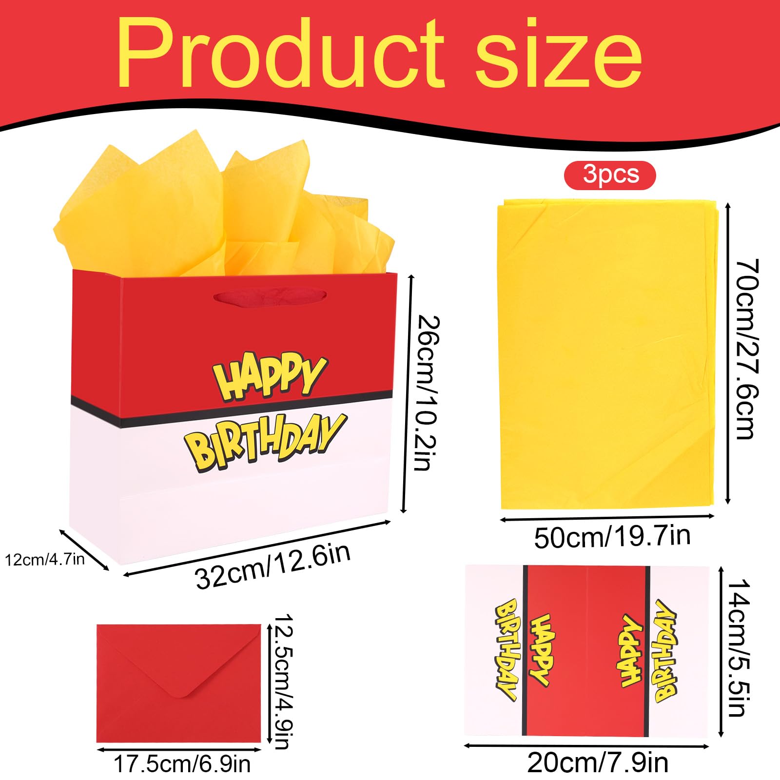 SAVITA Birthday Party Gift Bag Set, Red and White Cartoon Animation Theme Goodie Bag Wrapping Paper Greeting Card Envelope for Kids Birthday Party Decoration Supplies