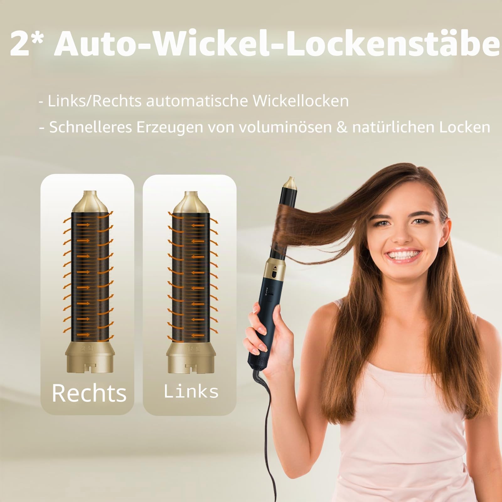 Journeyside 5 in 1 Hairstyler, 1000W Multifunktions Warmluftbürste mit 5 Zubehörteilen, 3 Temperaturen, 360° Schwenkbares Heckdesign, Hairstyler zum Haareaufplustern, Trocknen, Glätten, Locken，Blau