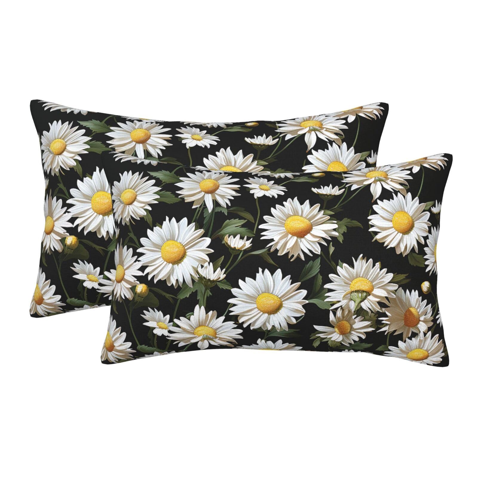 2 Pack Standard Size Pillow Cases for Hair and Skin Soft Breathable Pillow Case Covers with Hidden Zipper Daisy Pillowcase 14"x20" Pillow Cover for Sleeping Gift