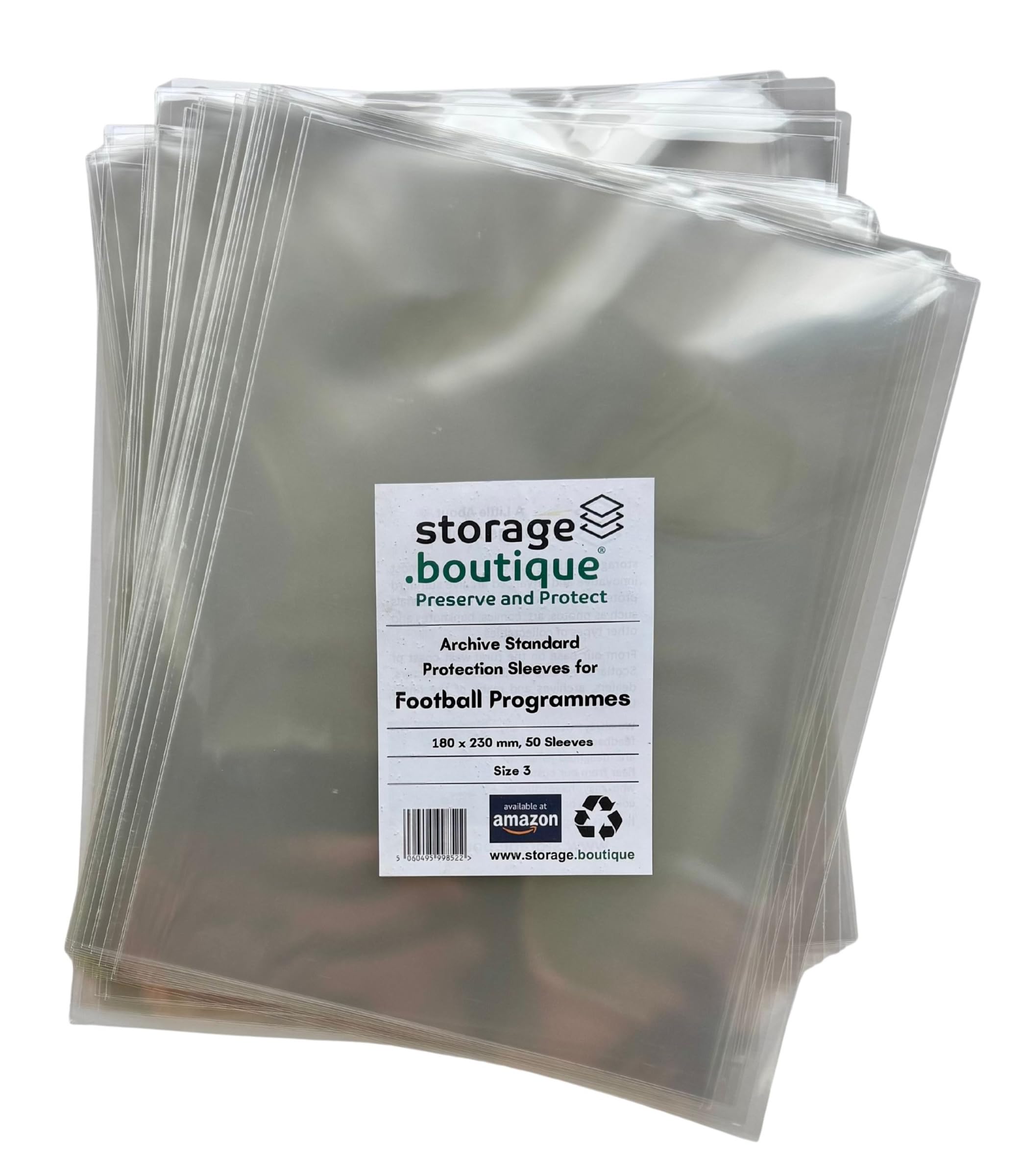 storage.boutique Football Programme Protection Sleeves, Archive Standard, Size 3, 180 x 230 mm, 50